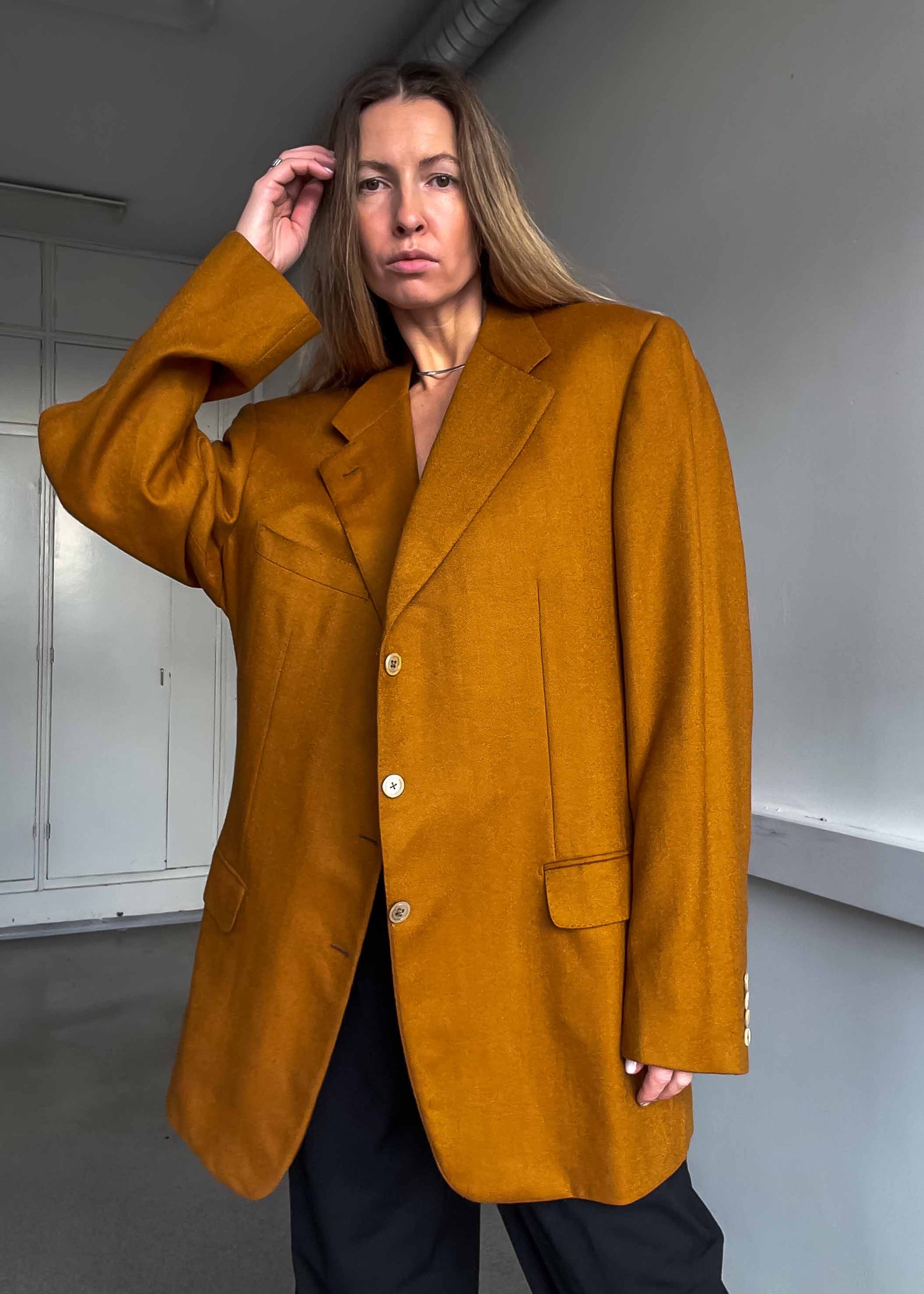 Vintage Orange Brown Oversized 100% WOOL Blazer