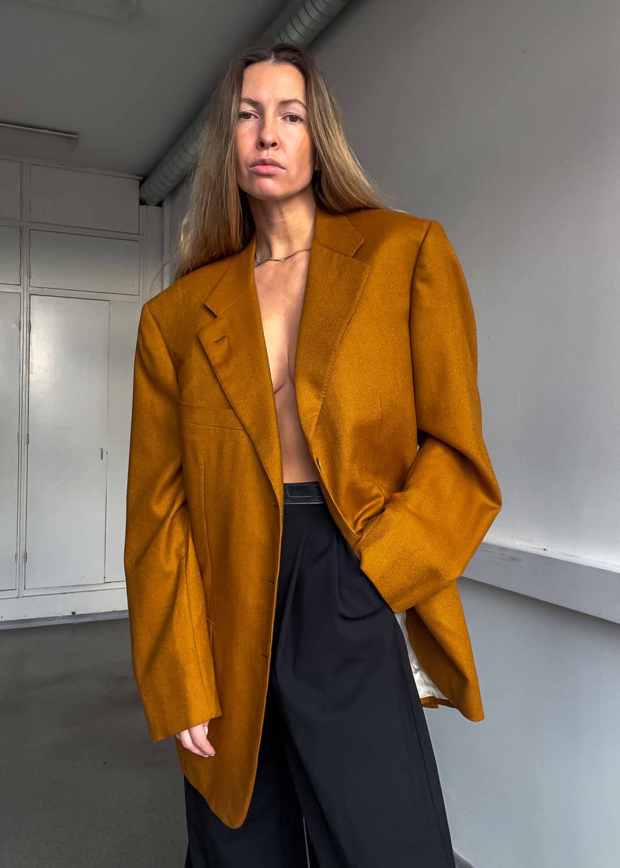 Vintage Orange Brown Oversized 100% WOOL Blazer