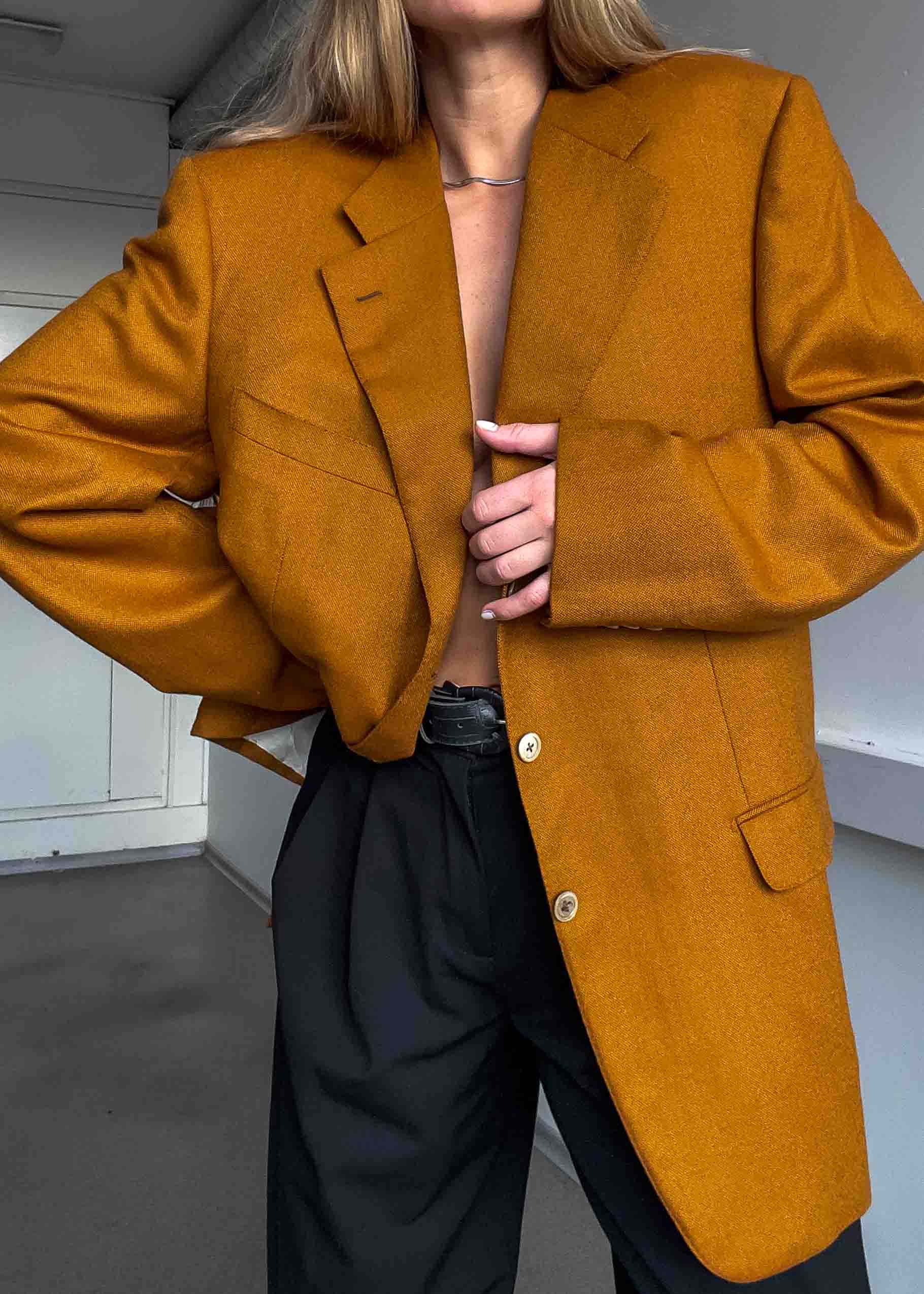 Vintage Orange Brown Oversized 100% WOOL Blazer
