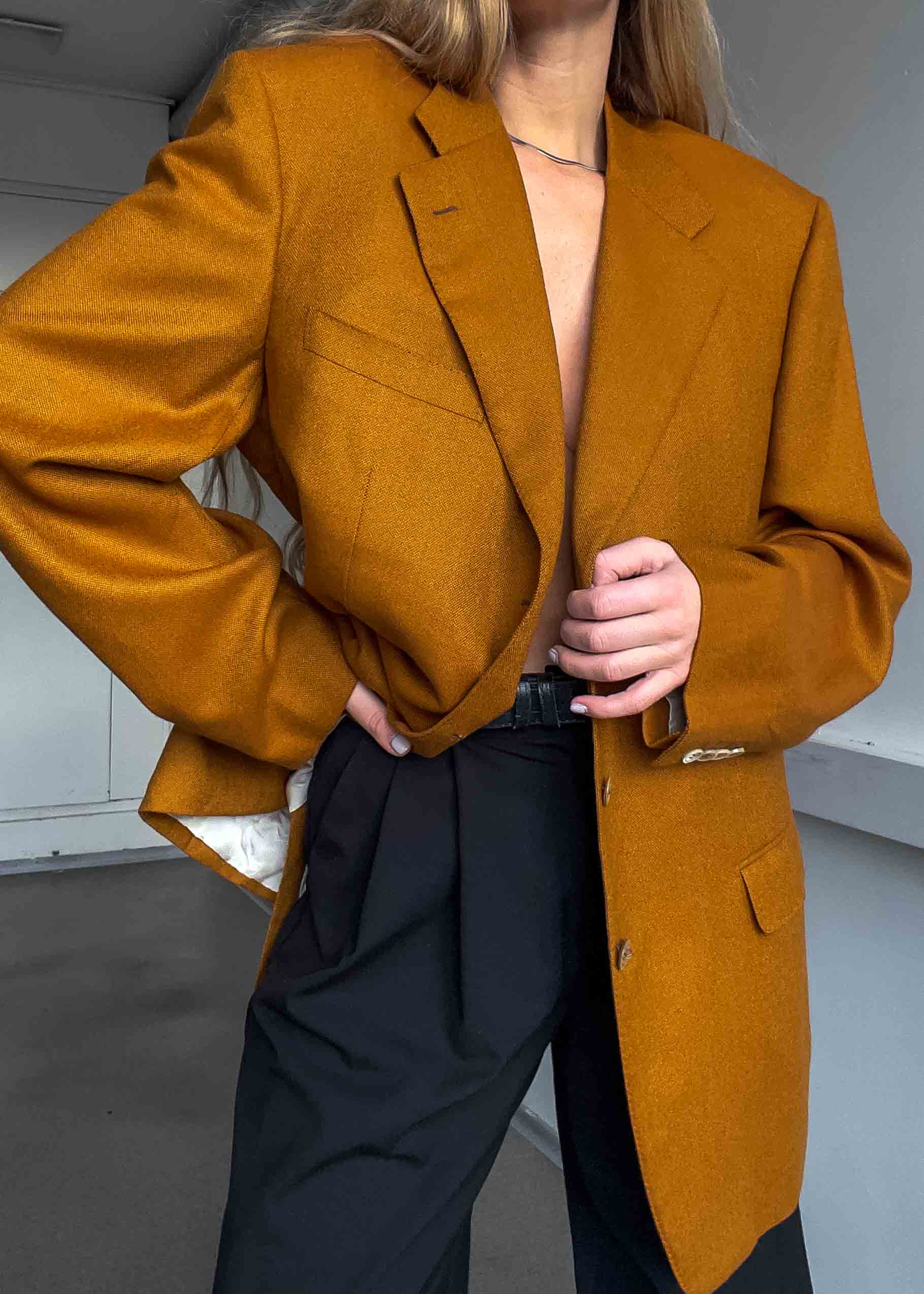 Vintage Orange Brown Oversized 100% WOOL Blazer