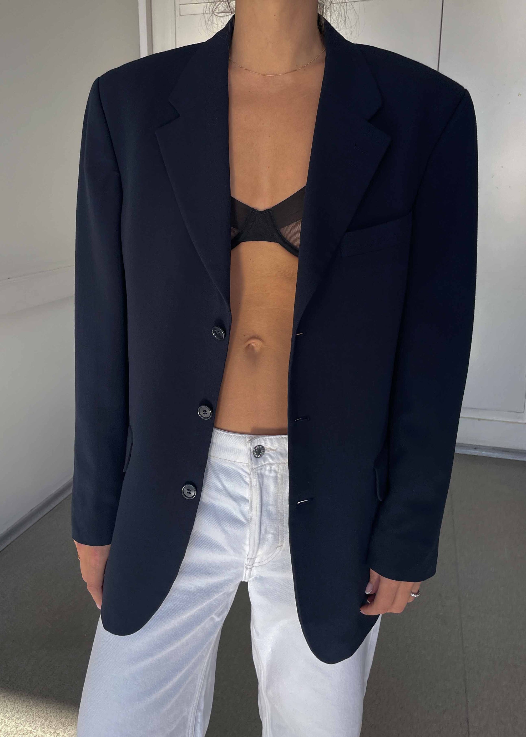 Vintage Navy Blue Oversized Blazer