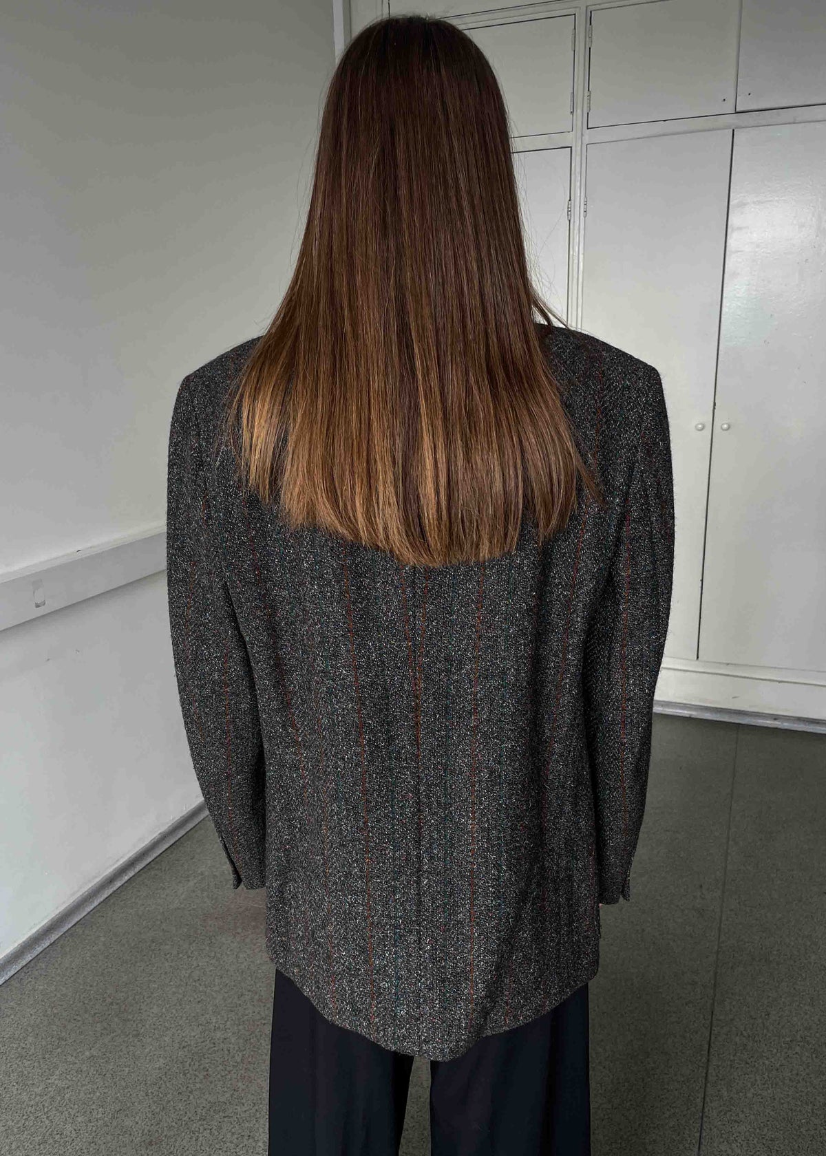 Vintage Grey Checked Brushed Wool Oversized Blazer