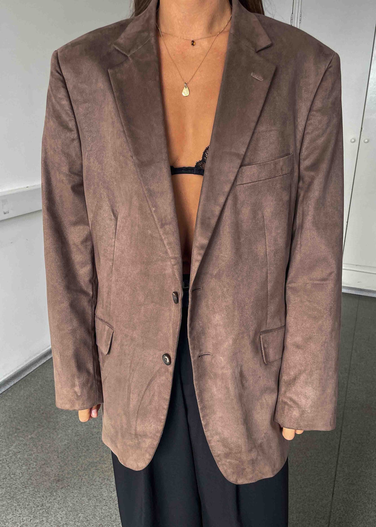 Vintage Brown Oversized Velvet Blazer