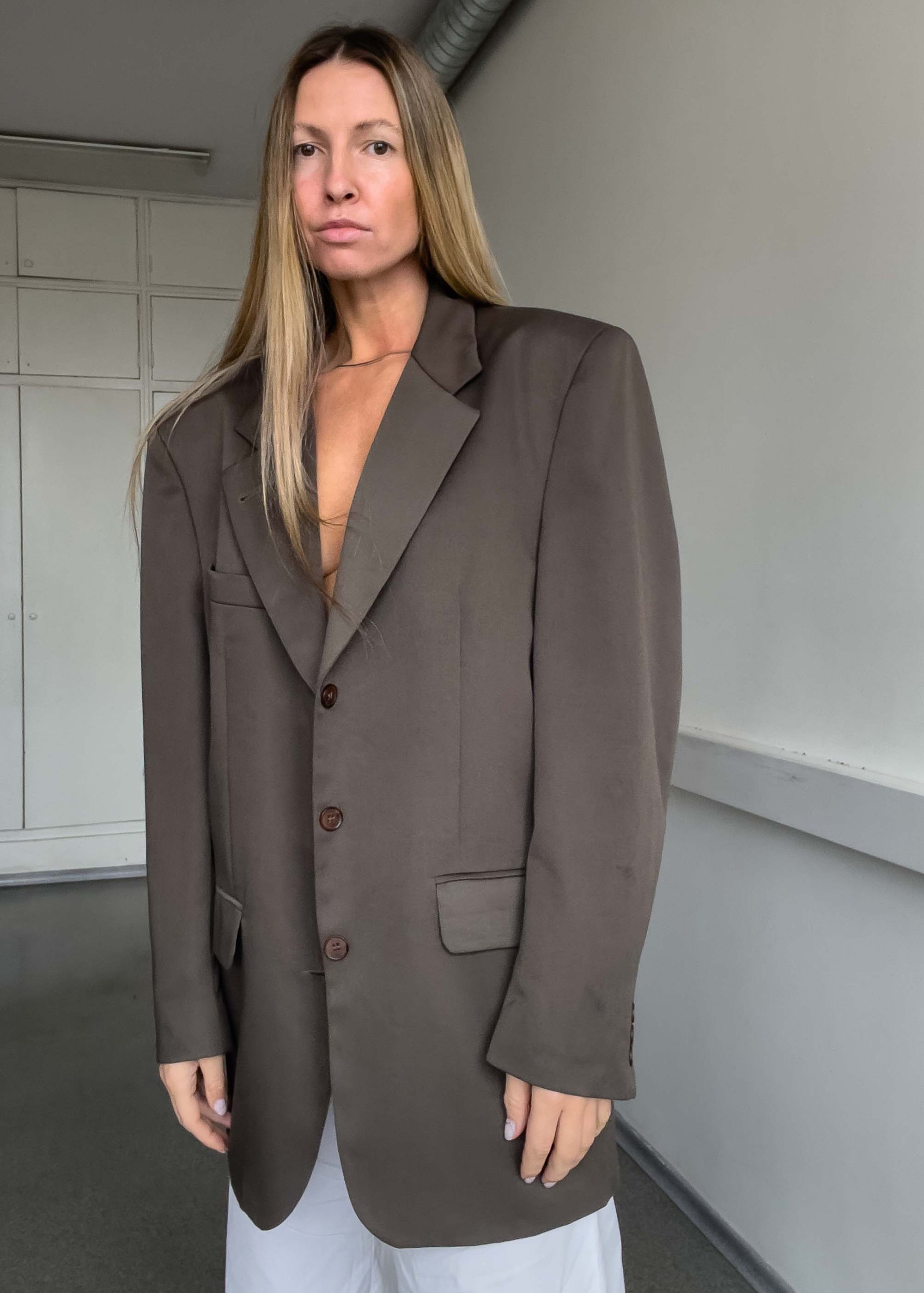 Vintage Khaki Brown Oversized Blazer