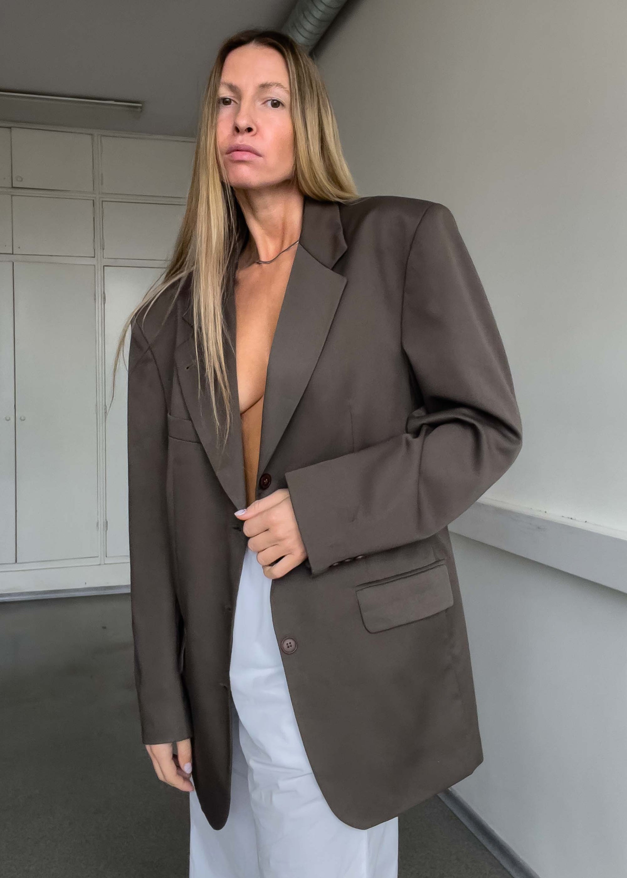 Vintage Khaki Brown Oversized Blazer
