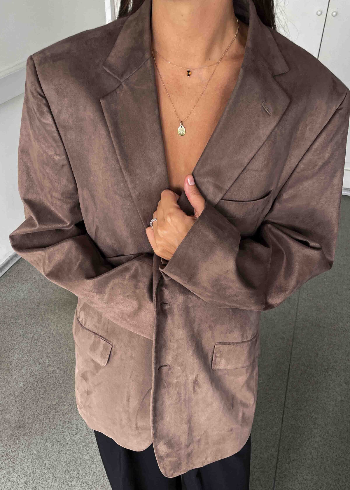 Vintage Brown Oversized Velvet Blazer