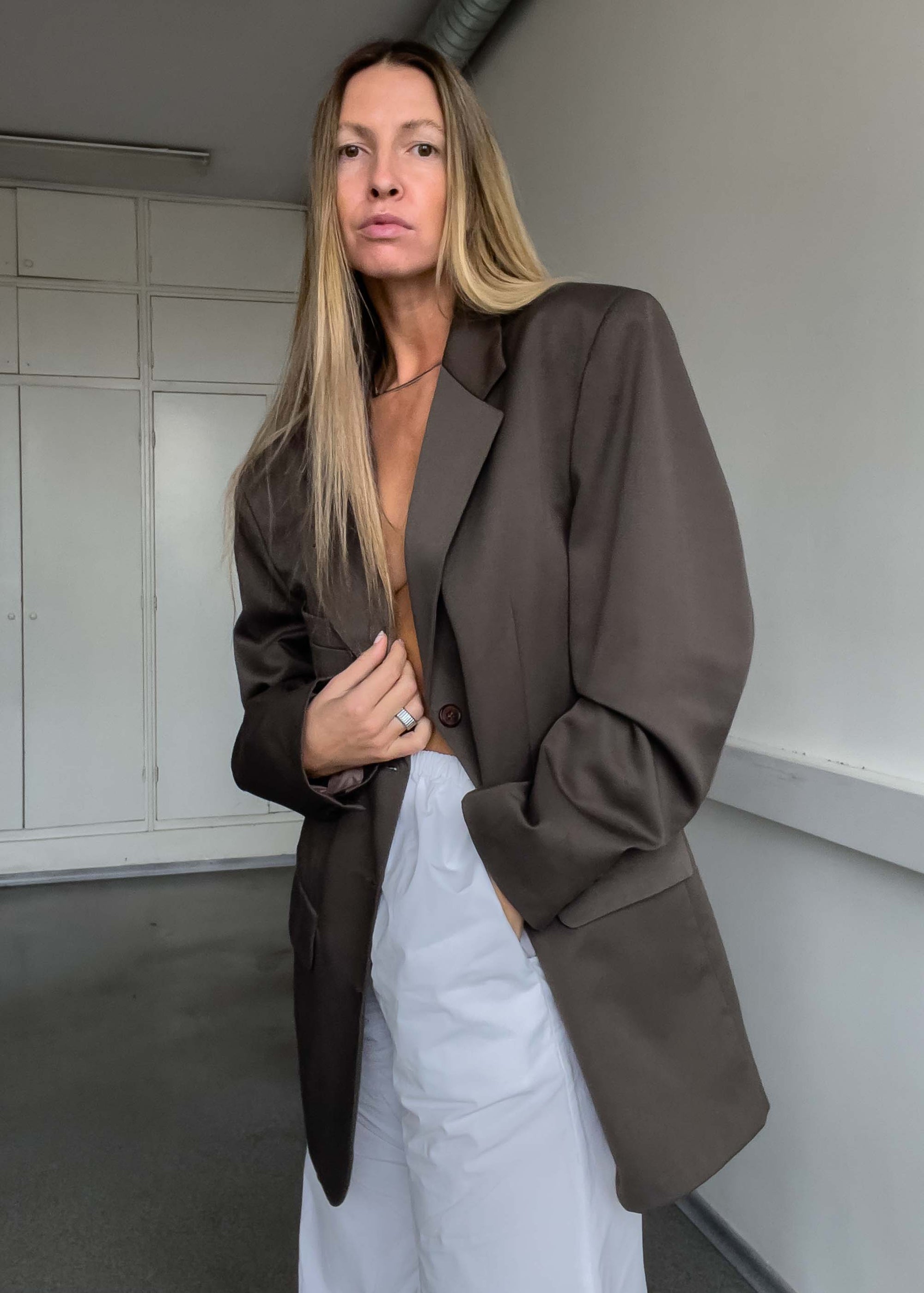 Vintage Khaki Brown Oversized Blazer