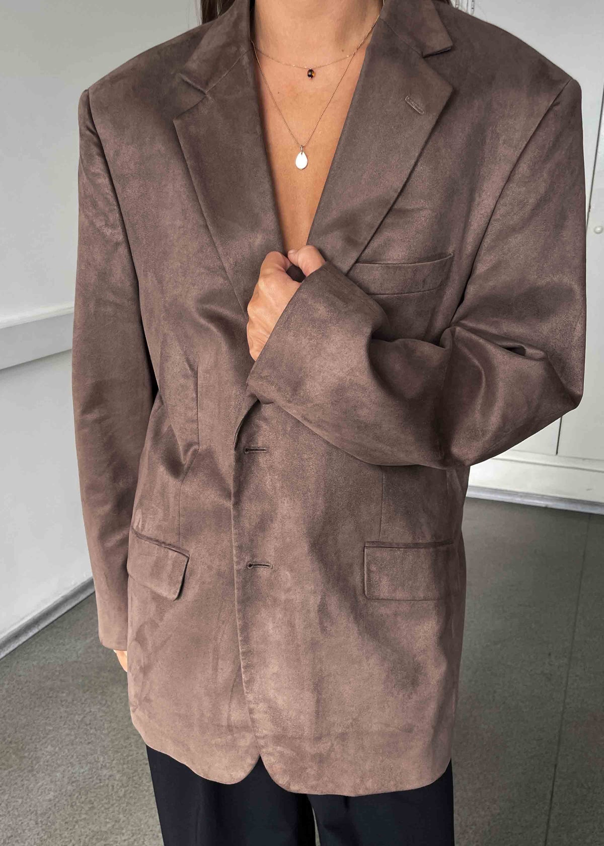 Vintage Brown Oversized Velvet Blazer