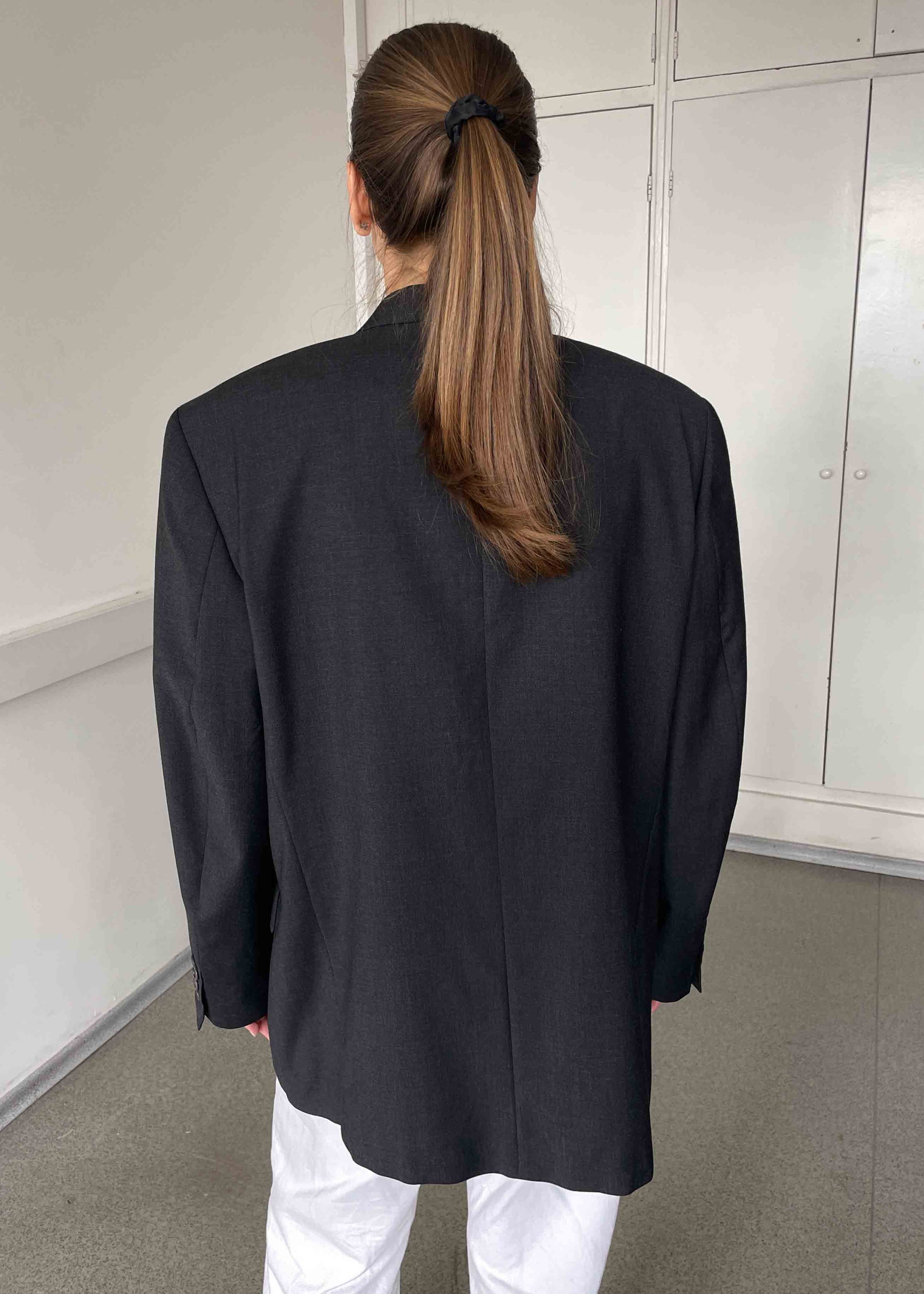 Vintage Dark Grey Oversized 100% WOOL Blazer