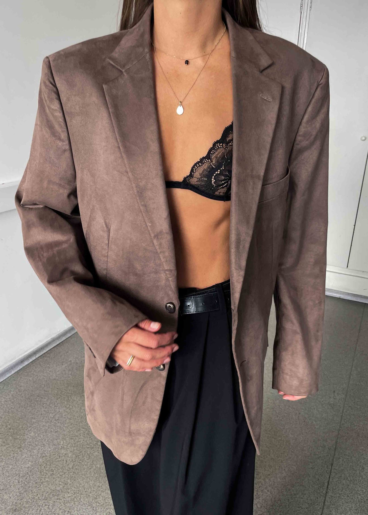 Vintage Brown Oversized Velvet Blazer