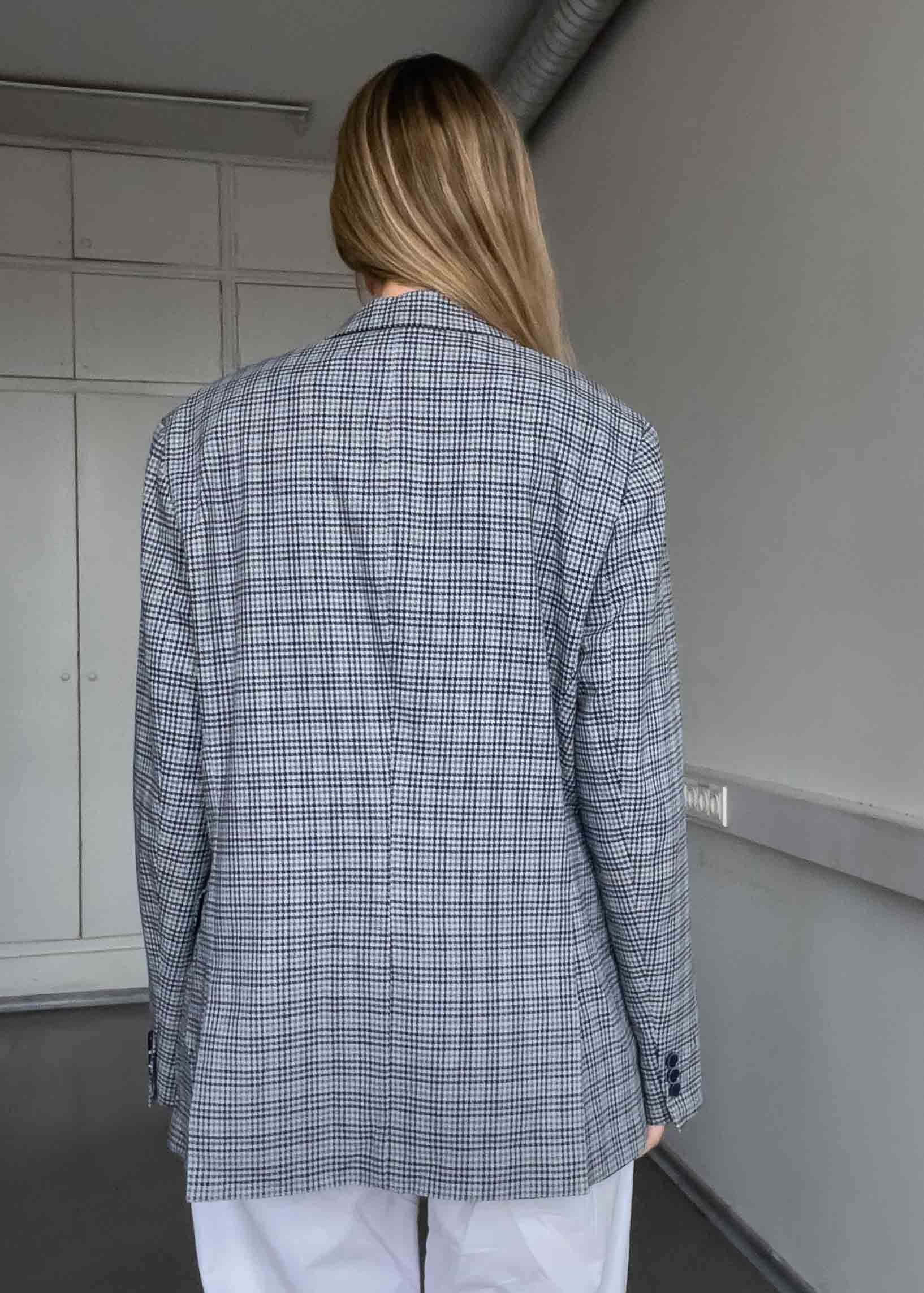 Vintage Checked Dogtooth Print Oversized Blazer