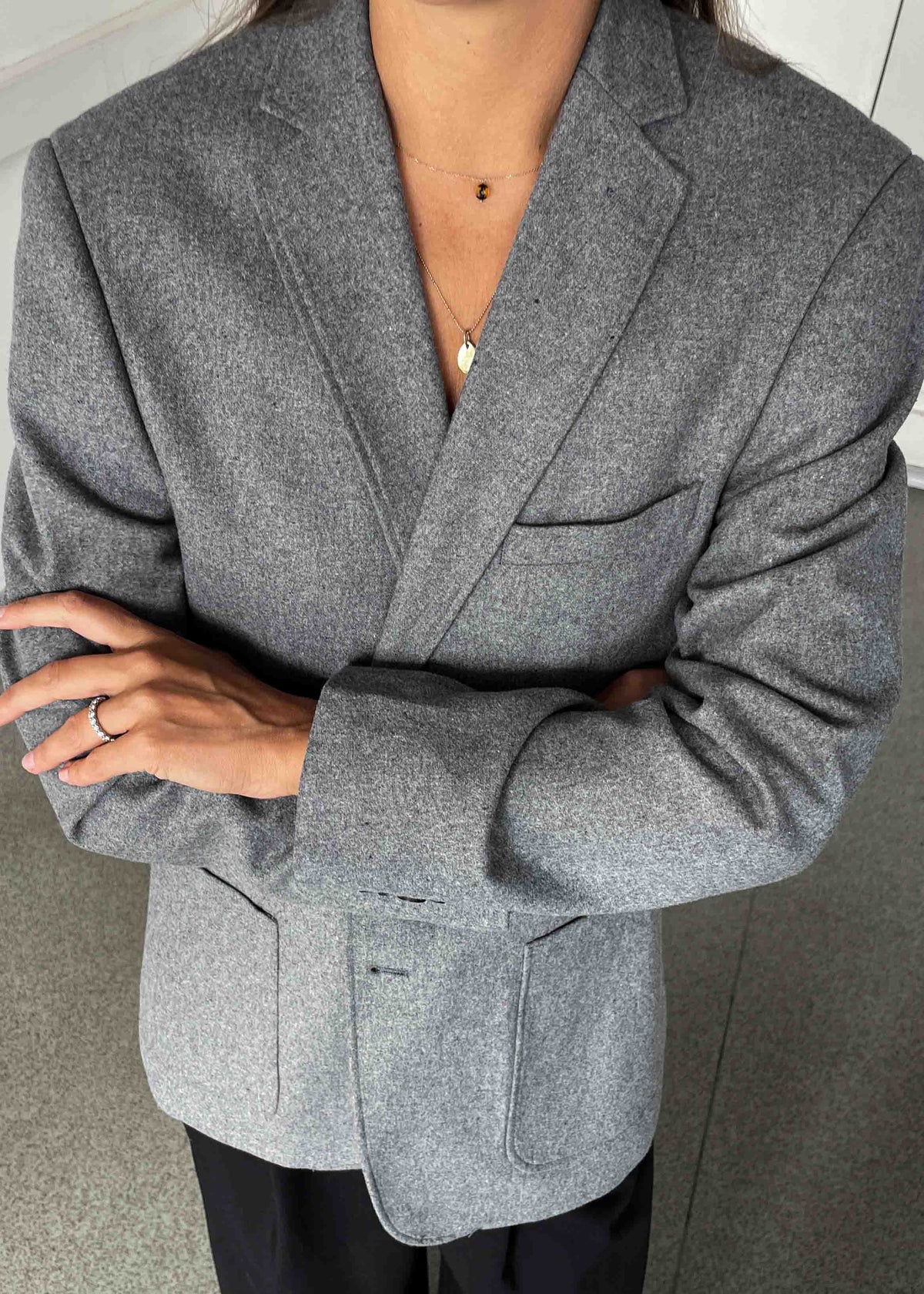 Vintage Light Grey Oversized Brushed Wool Blazer
