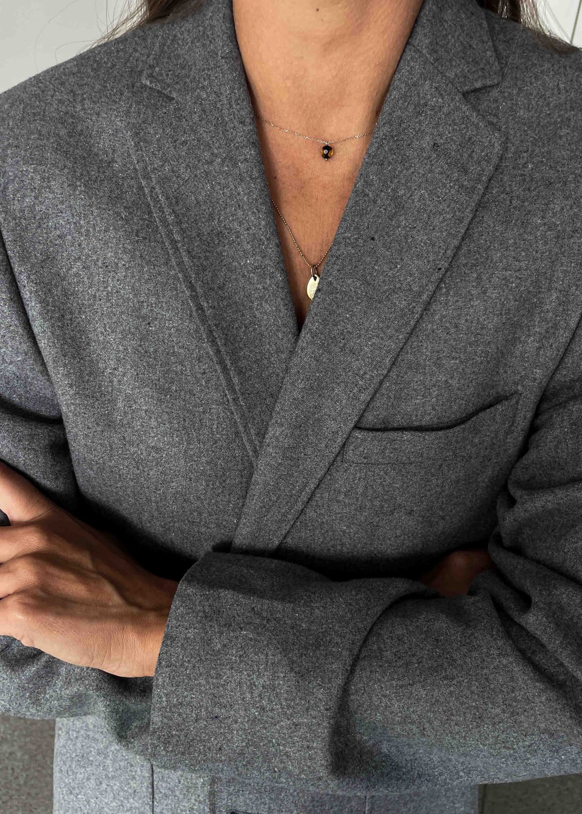 Vintage Light Grey Oversized Brushed Wool Blazer