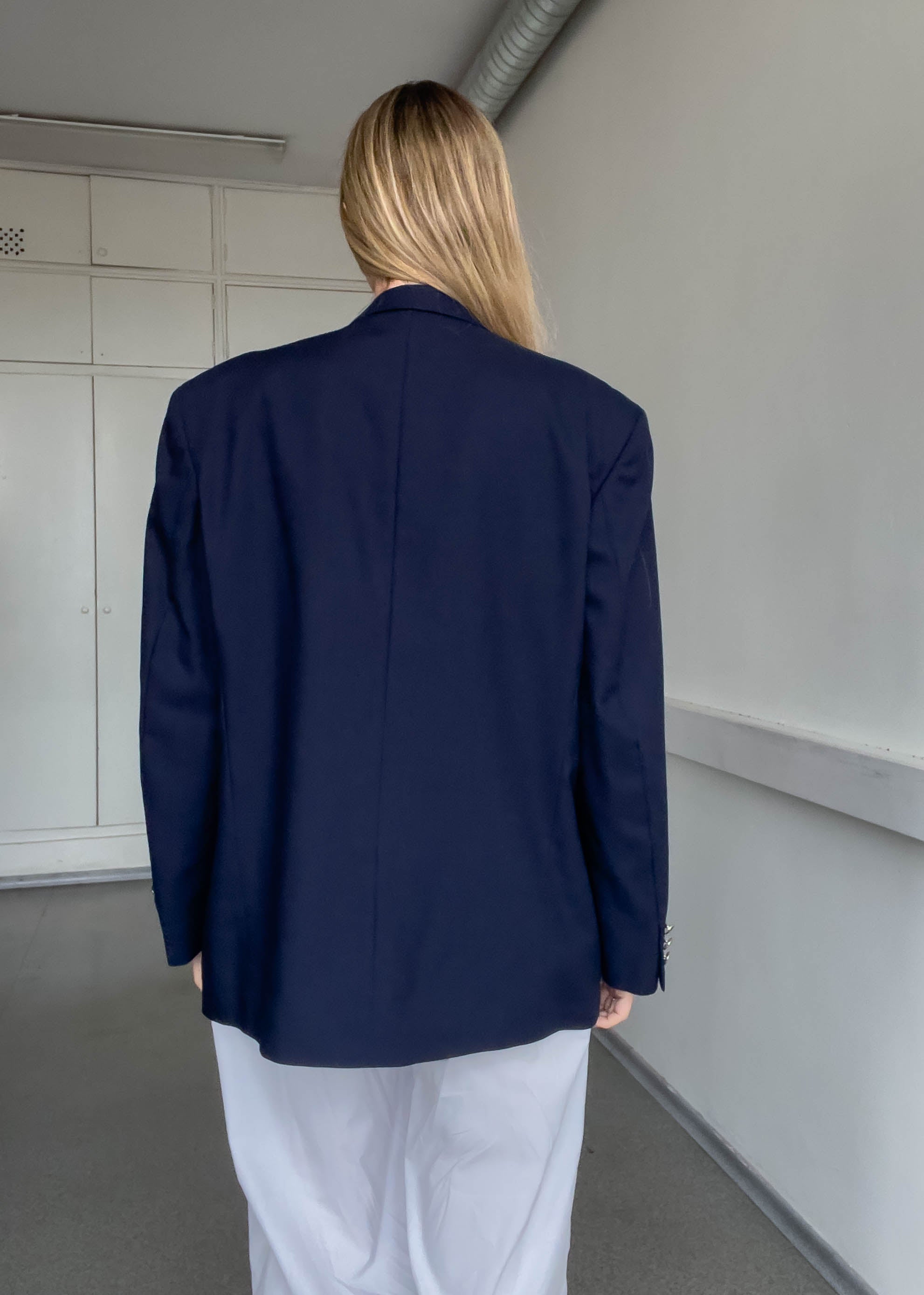 Vintage Navy Blue Oversized Double Breasted Blazer