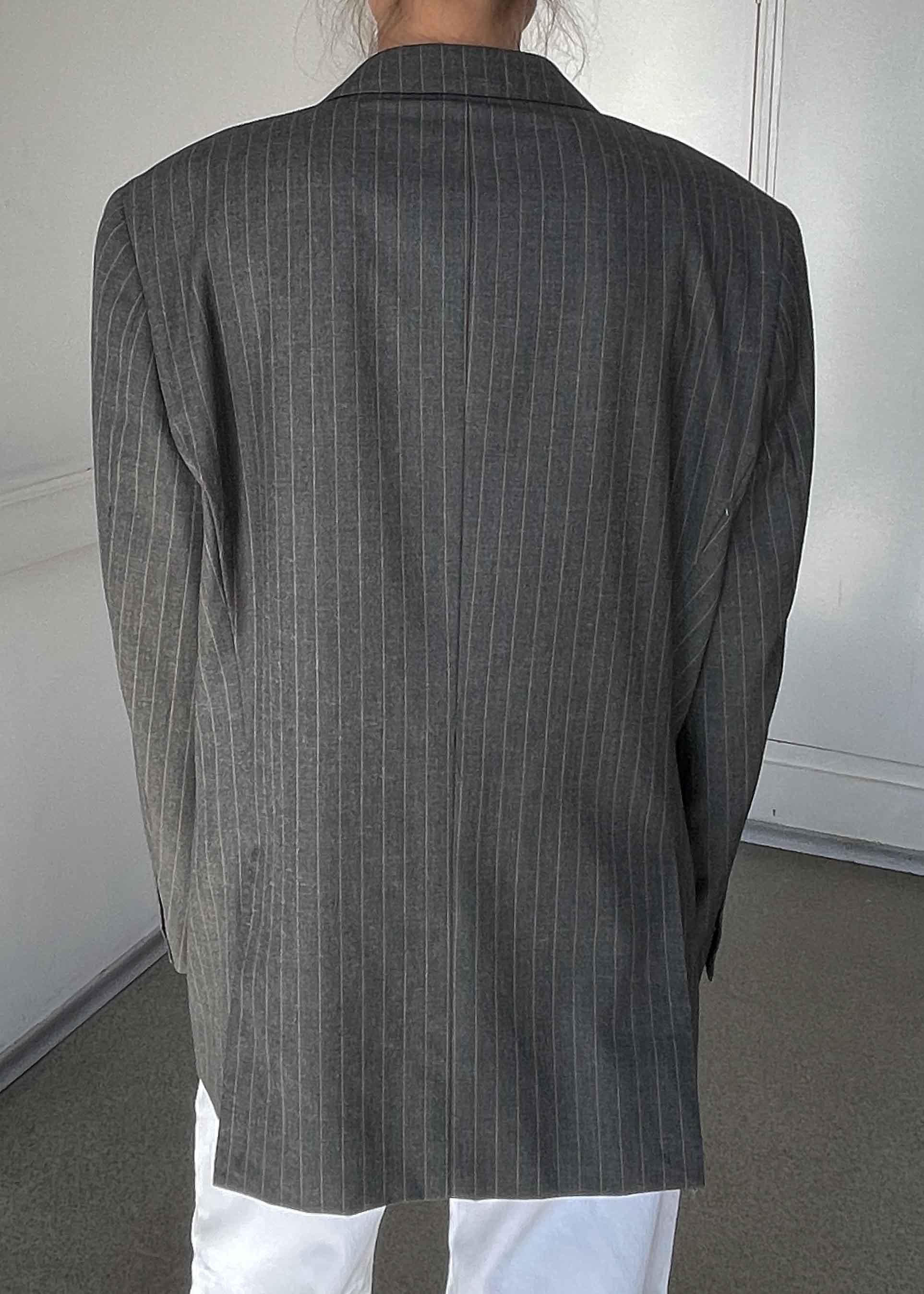 Vintage Khaki Grey Stripped Oversized Blazer