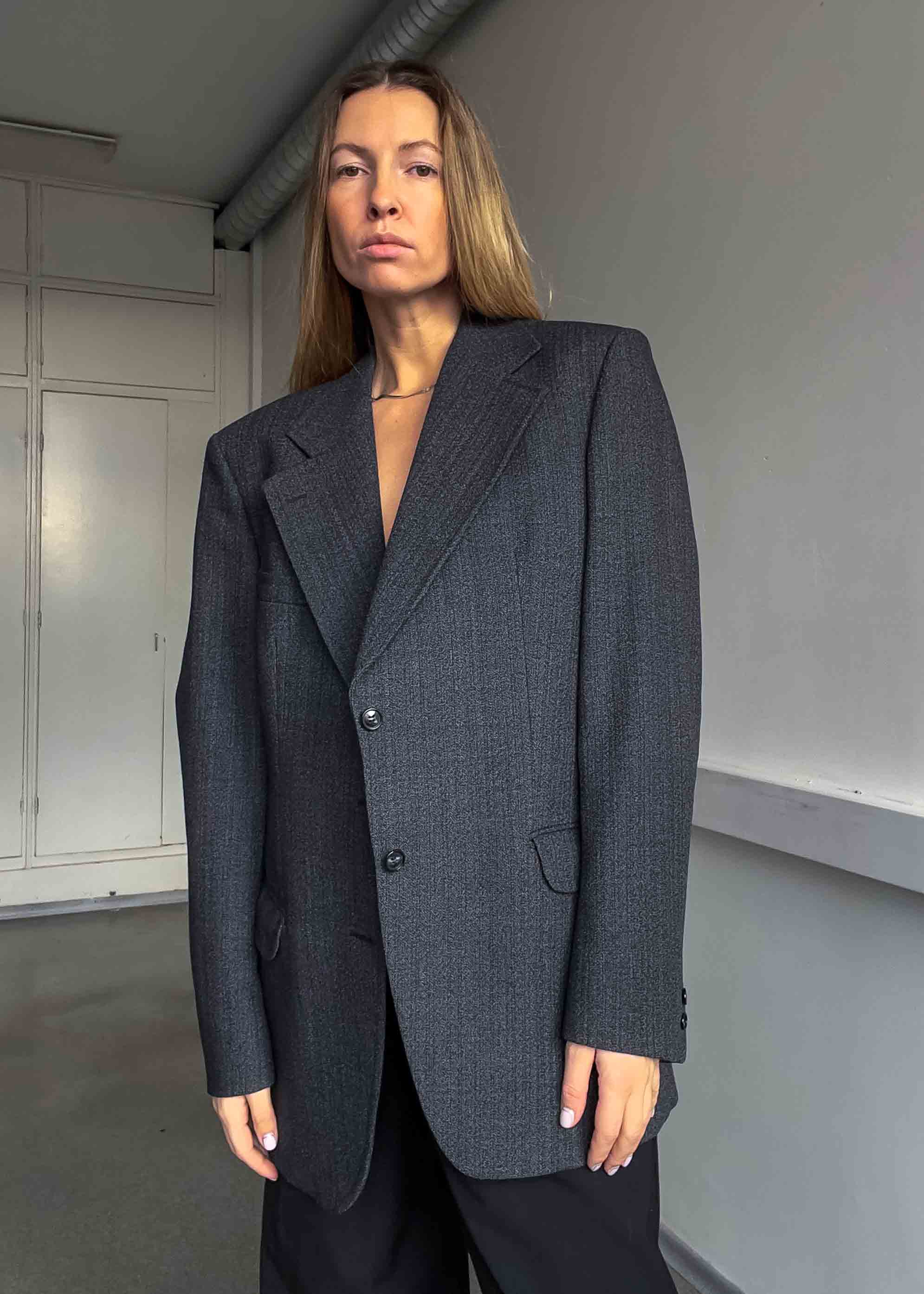 Vintage Grey Patterned Oversized Blazer