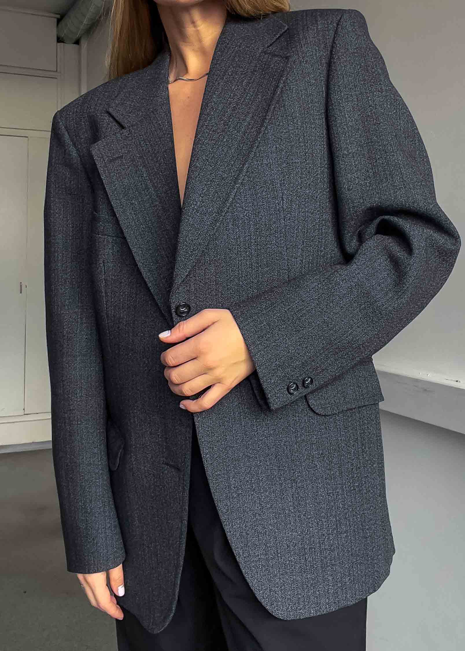 Vintage Grey Patterned Oversized Blazer