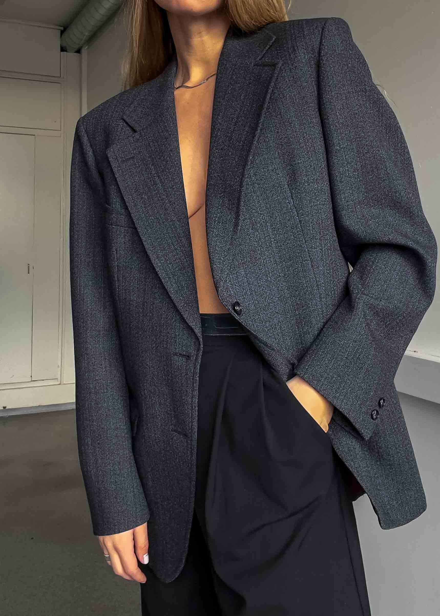 Vintage Grey Patterned Oversized Blazer