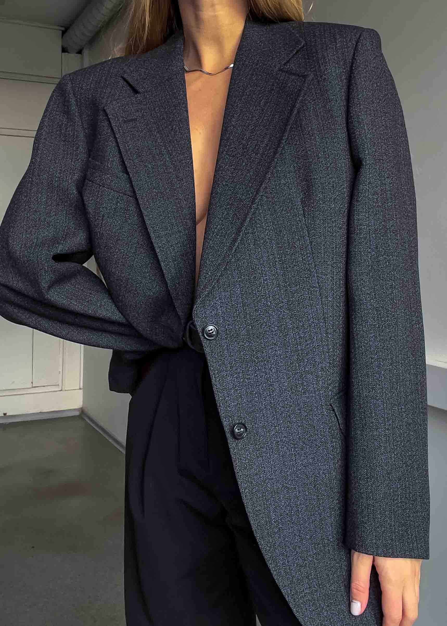 Vintage Grey Patterned Oversized Blazer