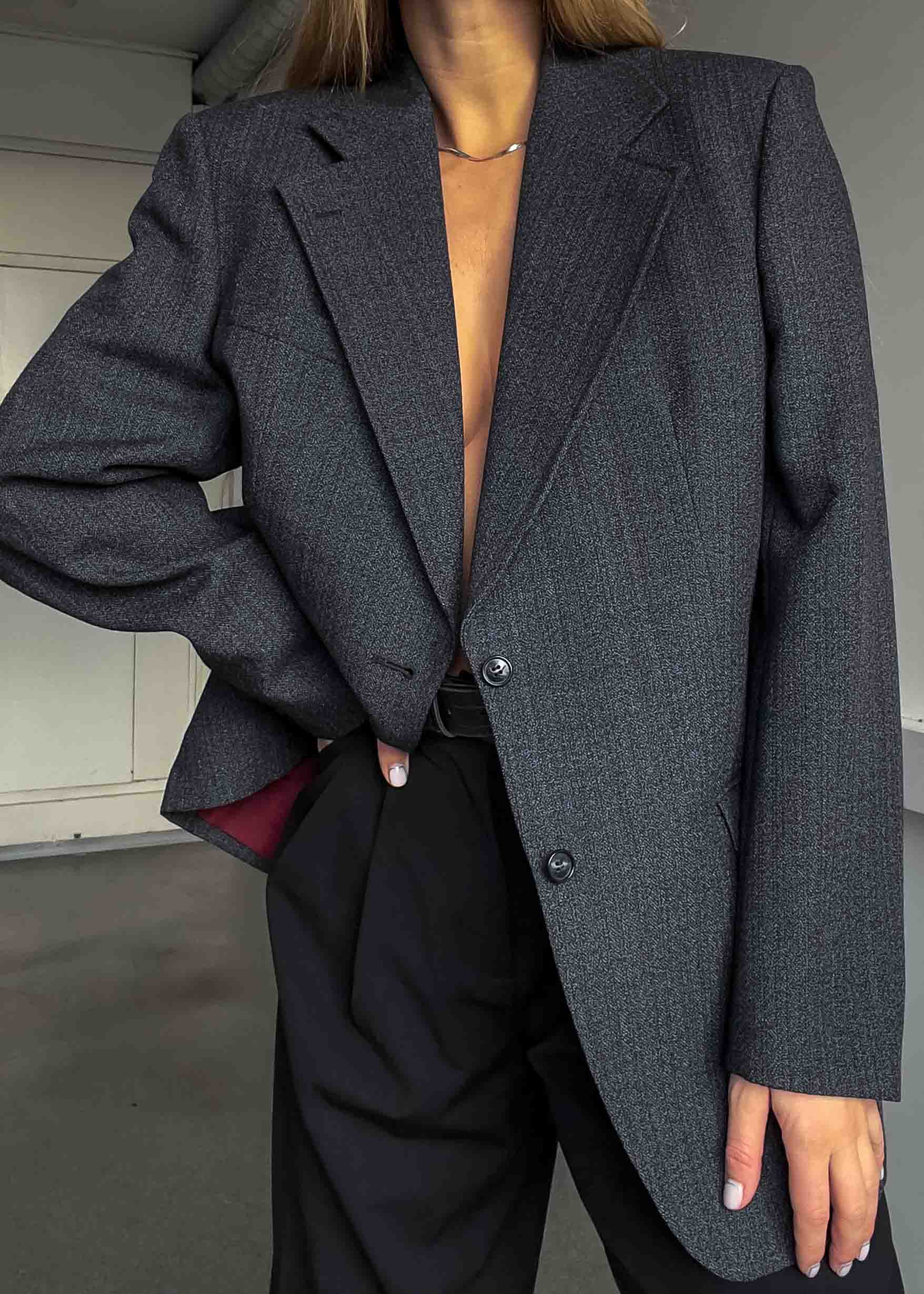 Vintage Grey Patterned Oversized Blazer