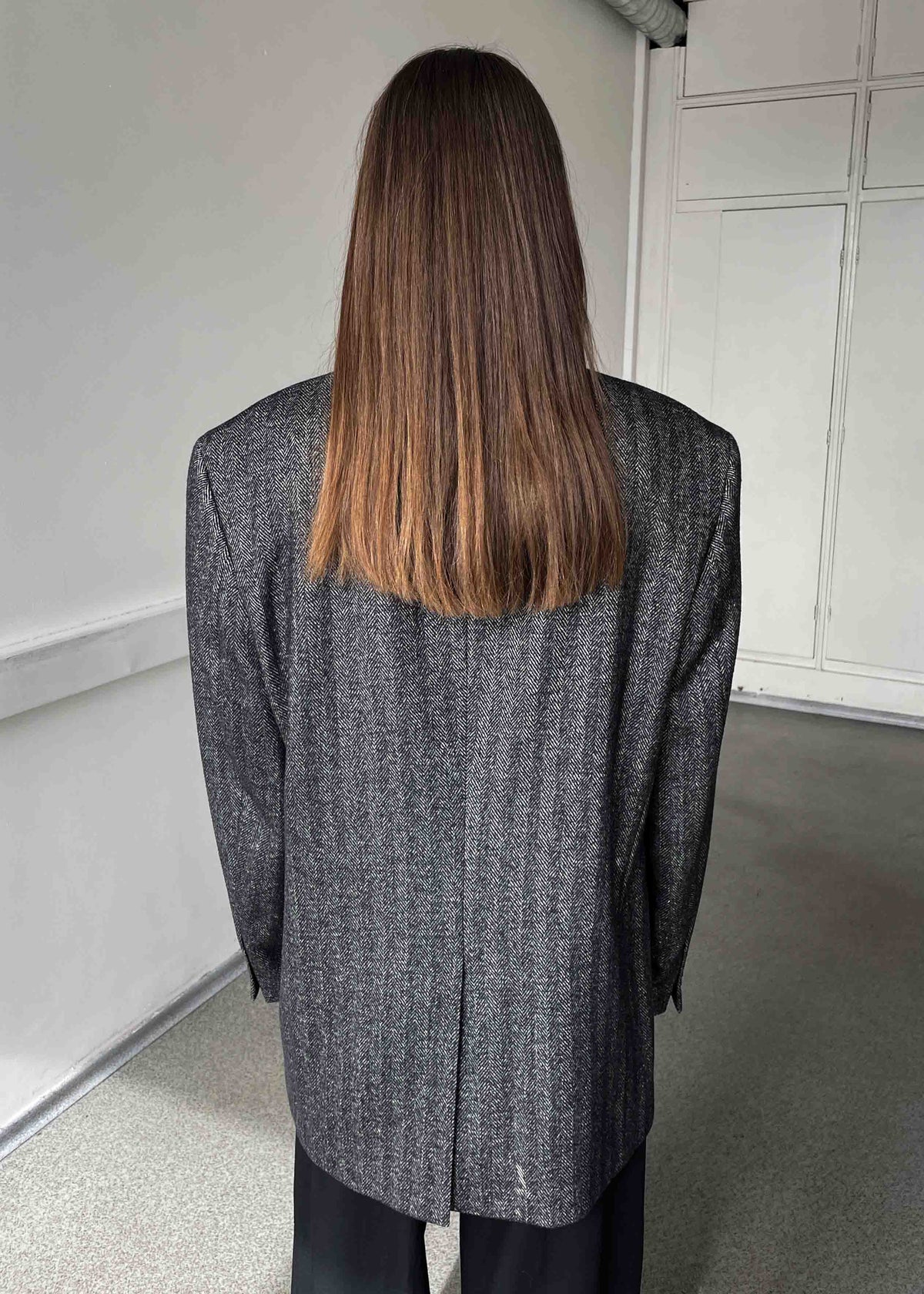 Vintage Dark Grey Patterned Oversized 100% WOOL Blazer