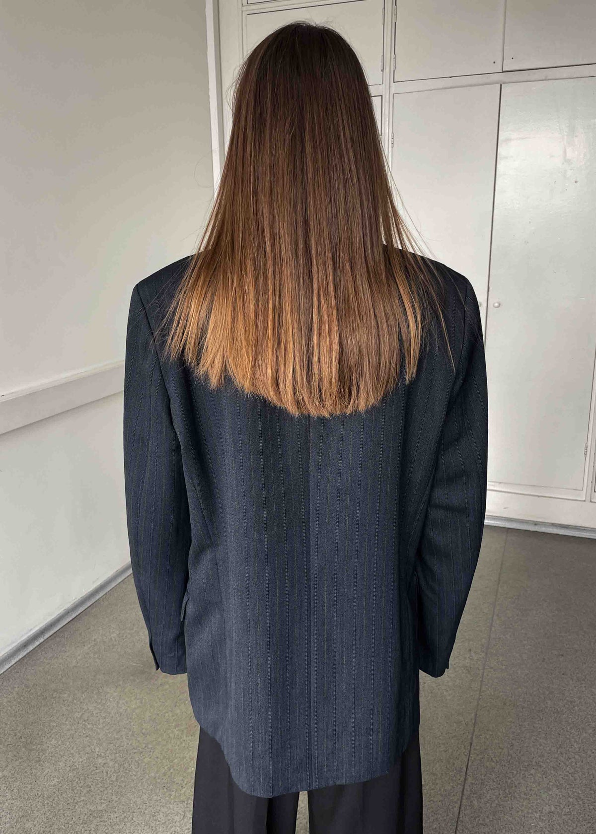 Vintage Grey Striped Double Breasted Blazer