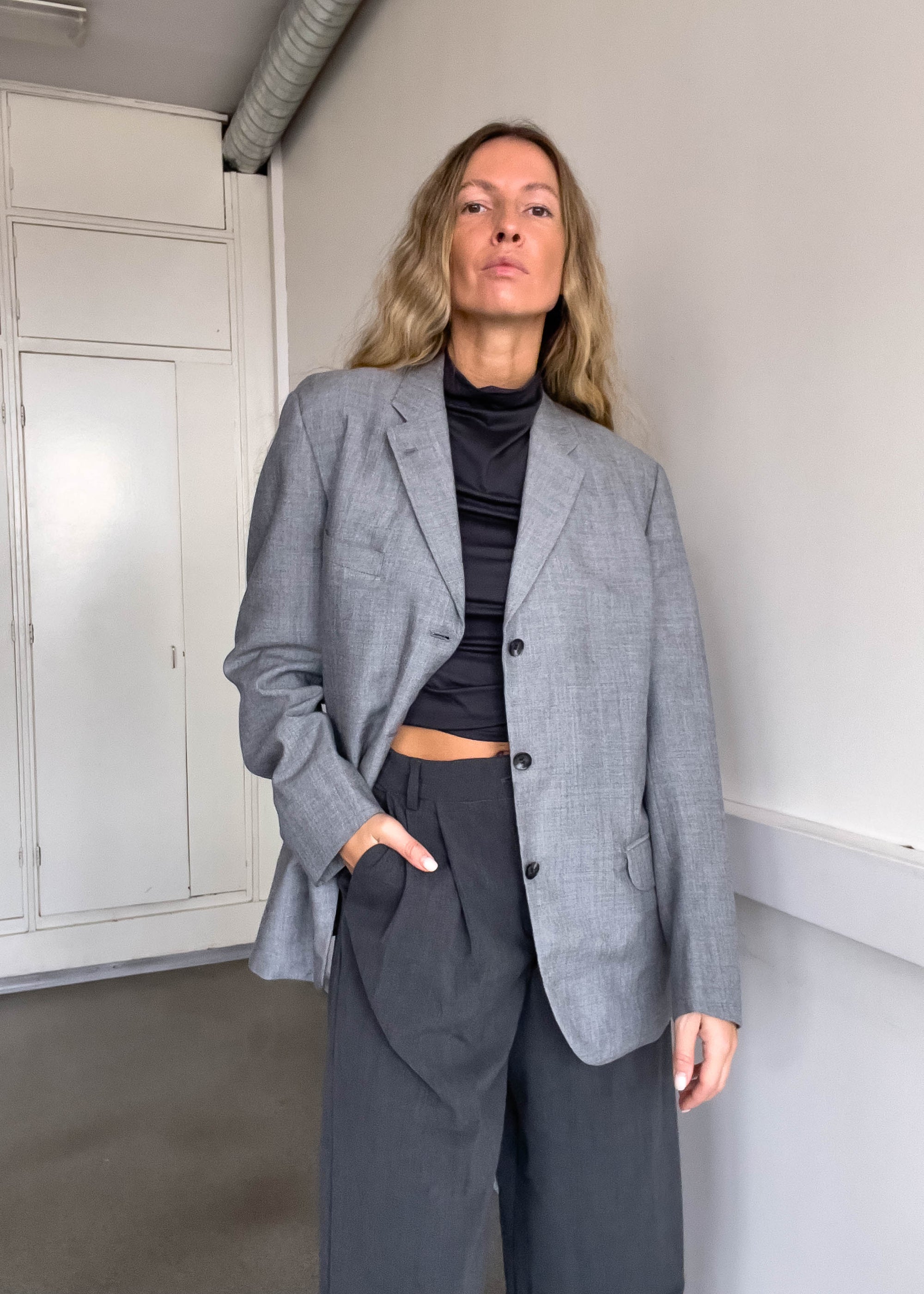 Vintage Light Grey Oversized Blazer