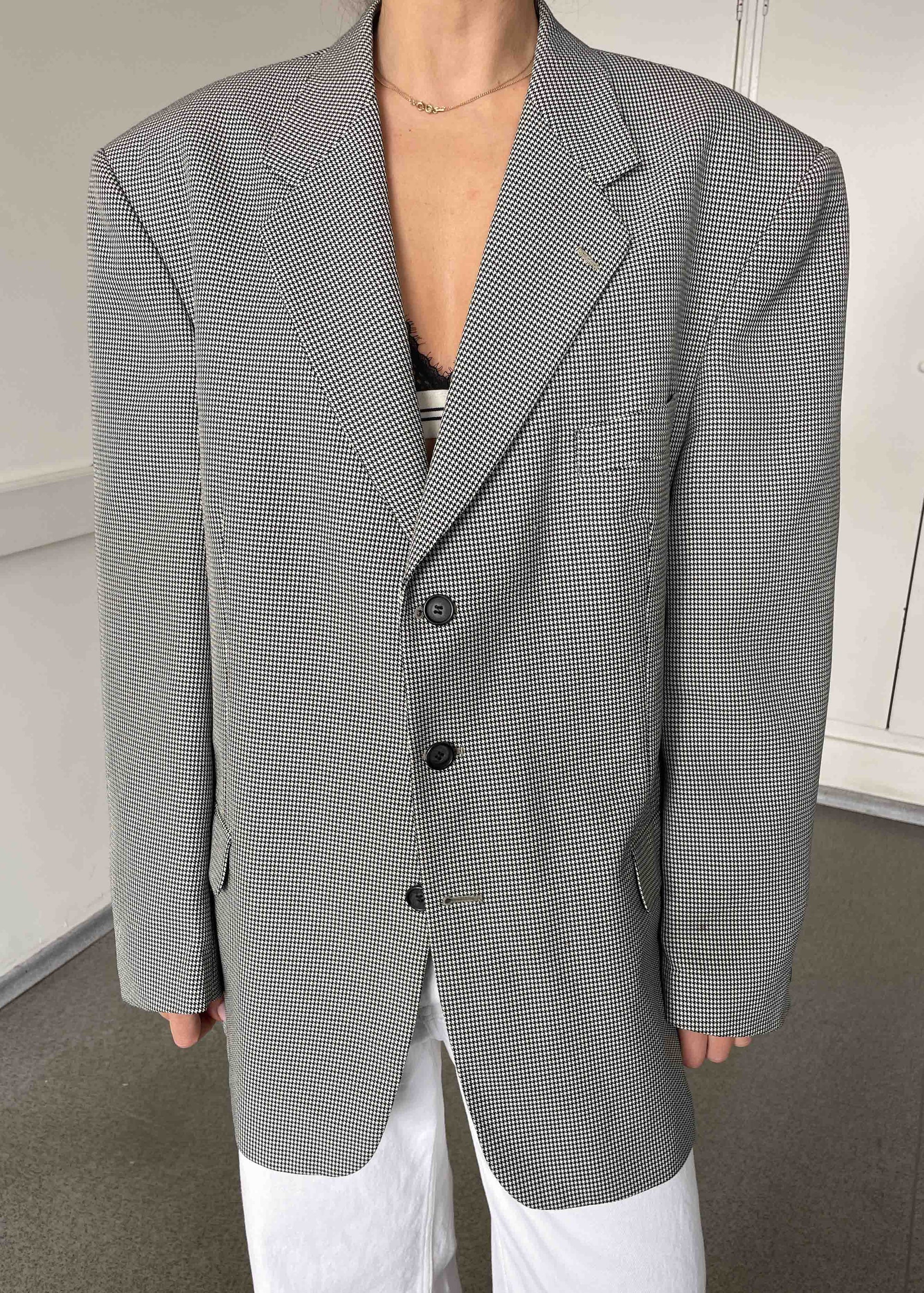 Vintage Black & White Dogtooth Oversized Blazer
