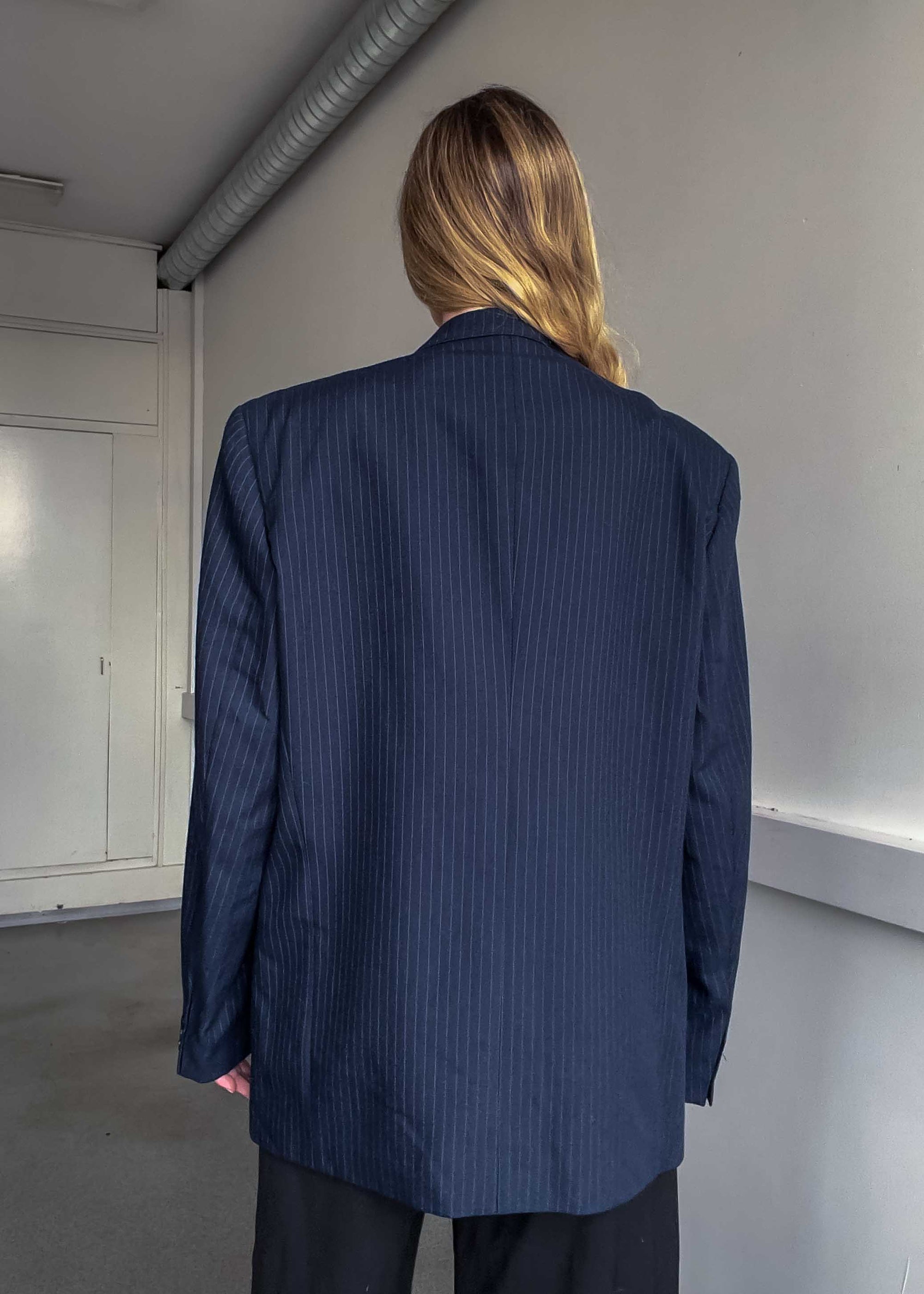 Vintage Blue Pinstripe Oversized Blazer