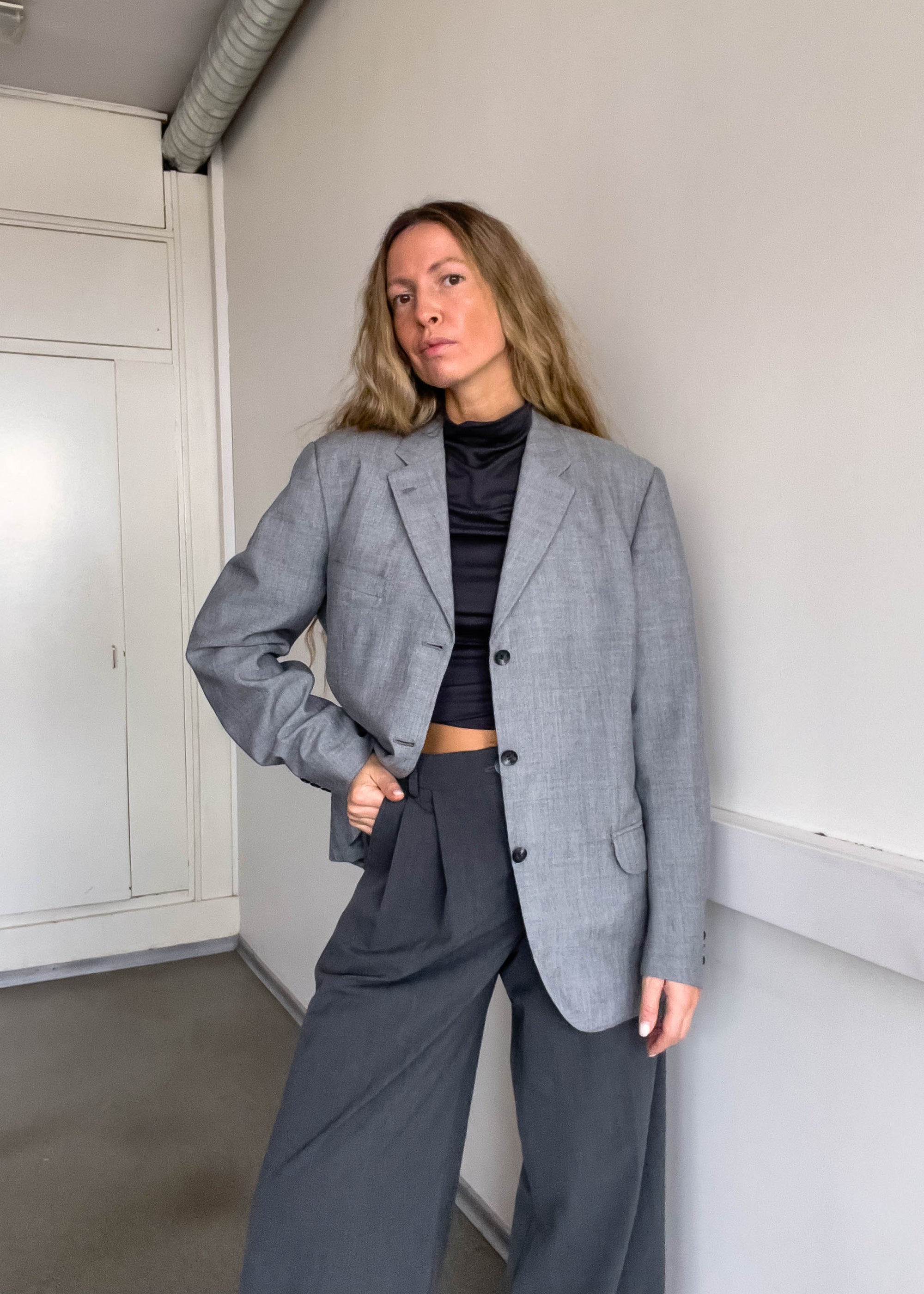 Vintage Light Grey Oversized Blazer