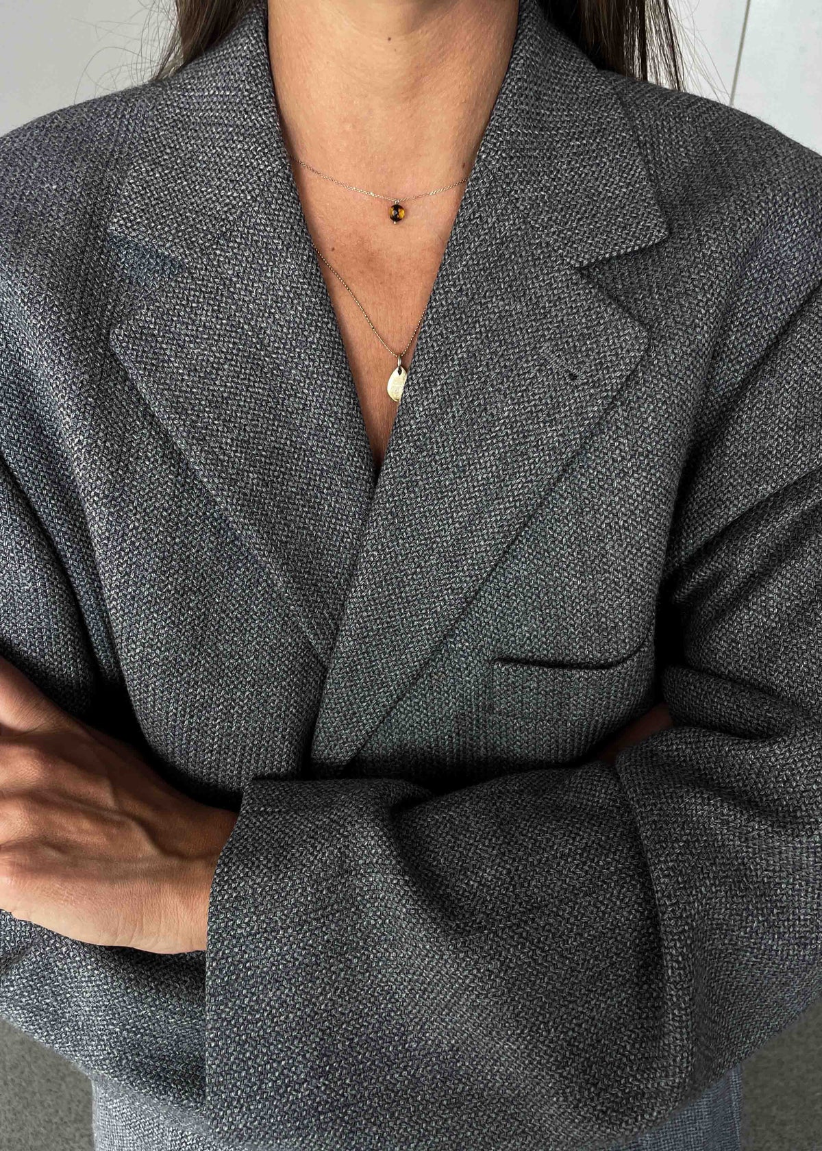Vintage Light Grey Patterned Oversized 100% WOOL Blazer