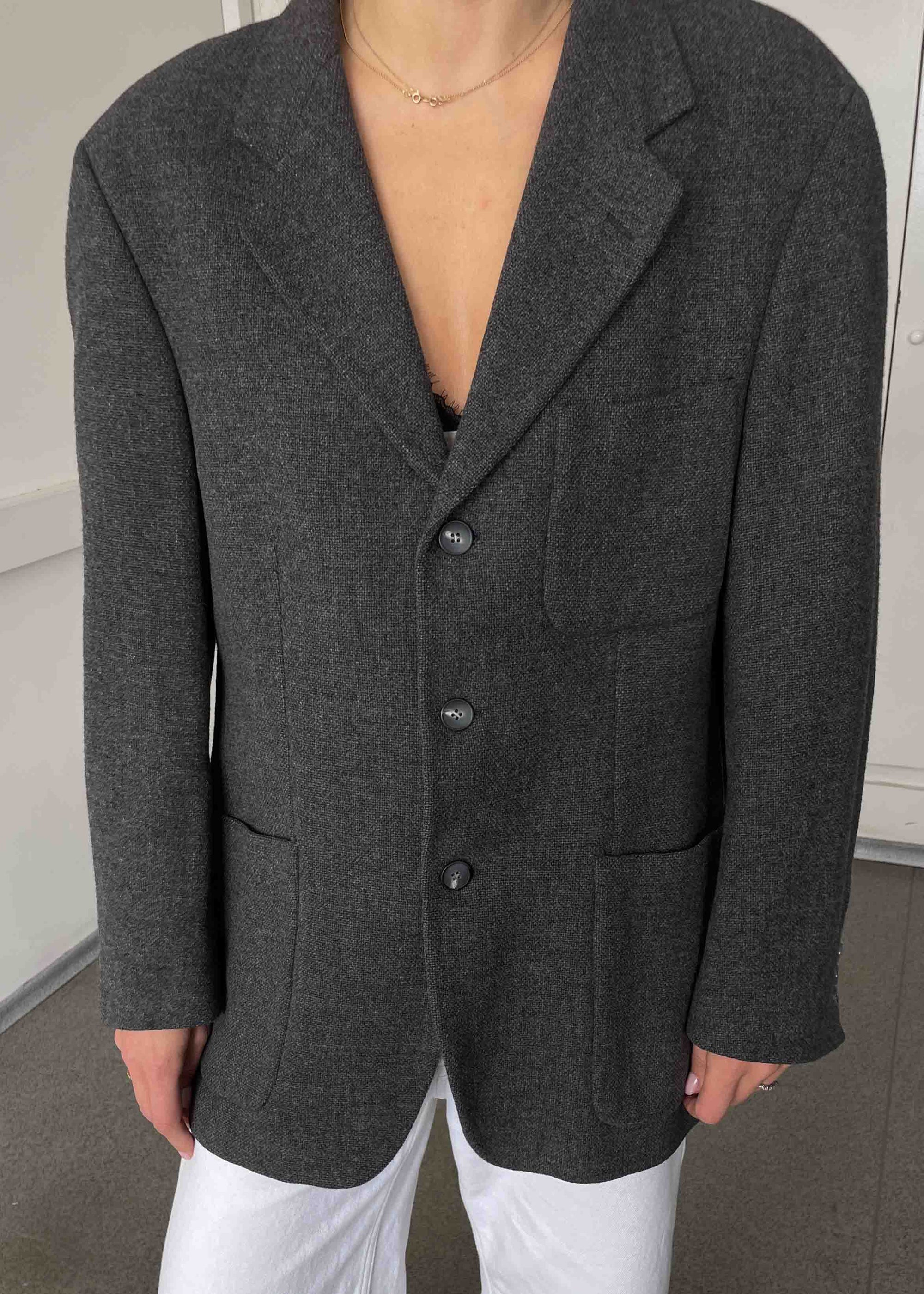 Vintage Grey Patterned Oversized Blazer