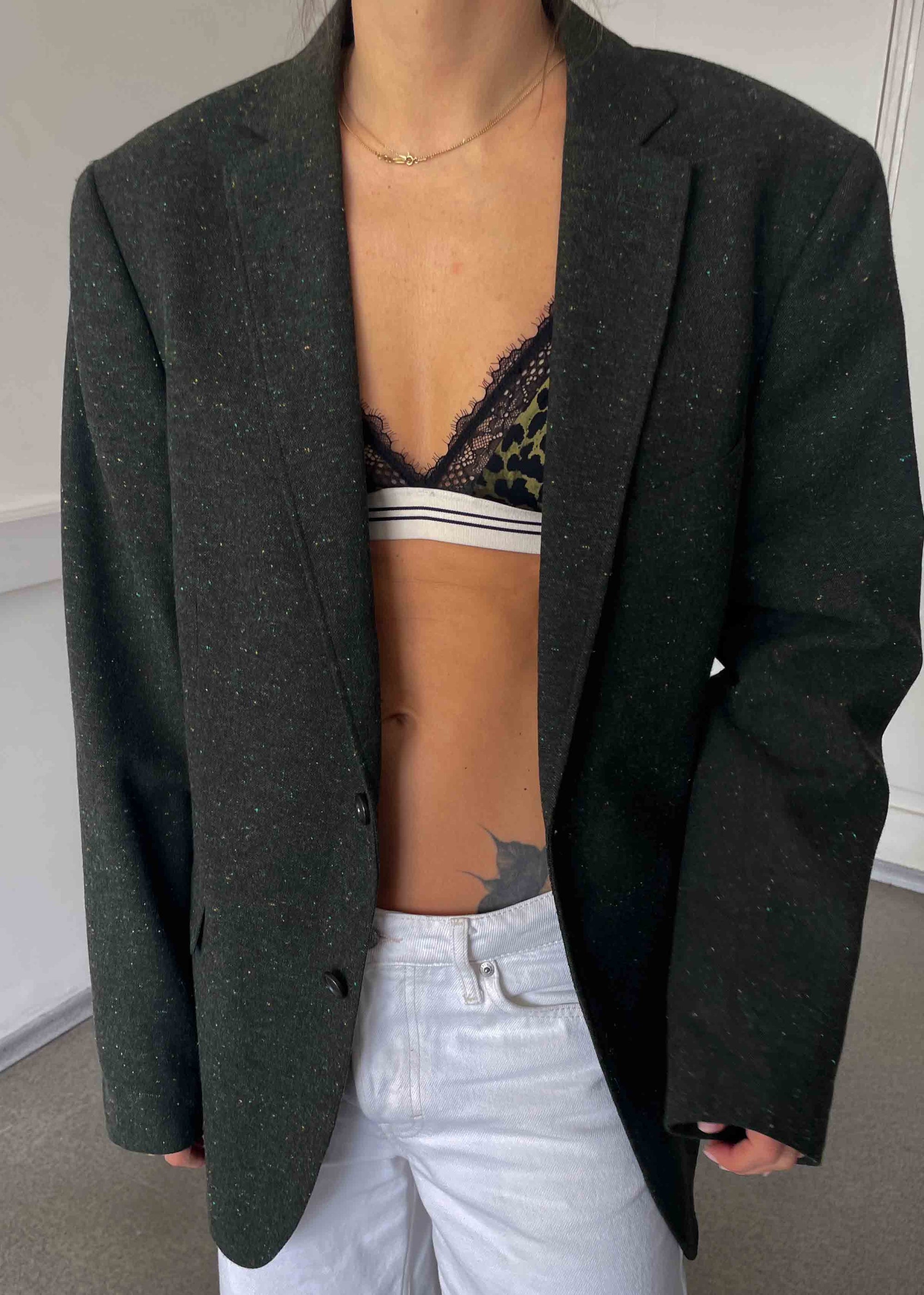Vintage Dark Green Patterned Oversized Blazer