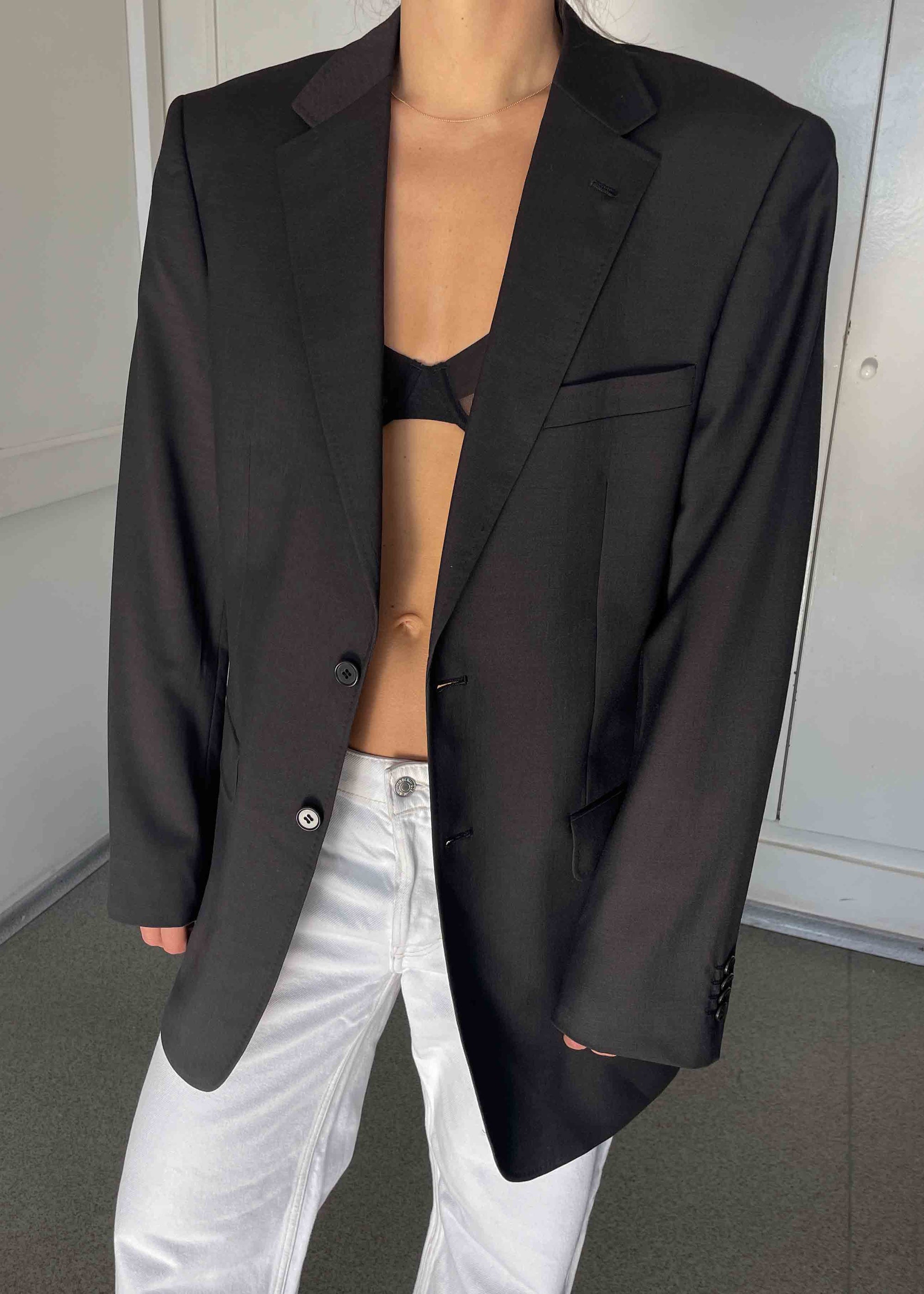 Vintage Dark Brown Oversized 100% WOOL Blazer