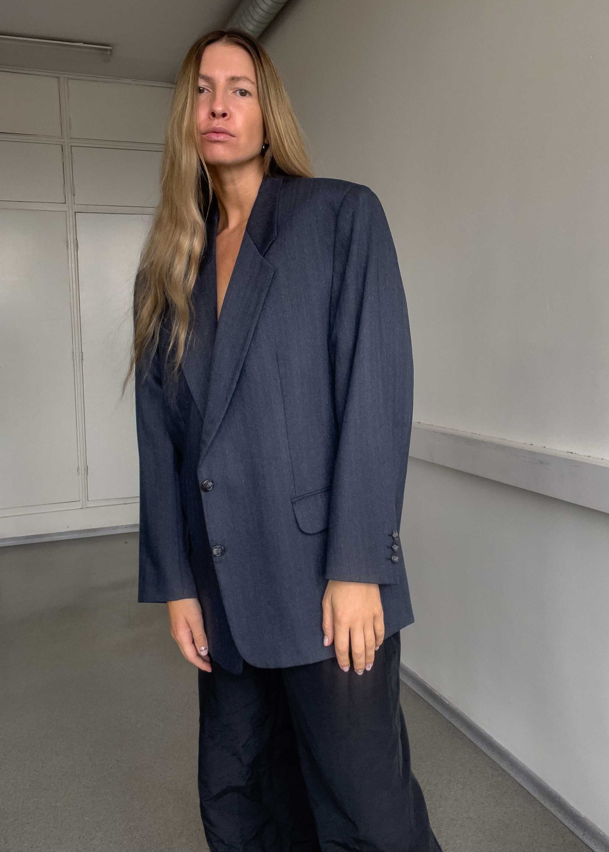 Vintage Blue Stripy Oversized Blazer