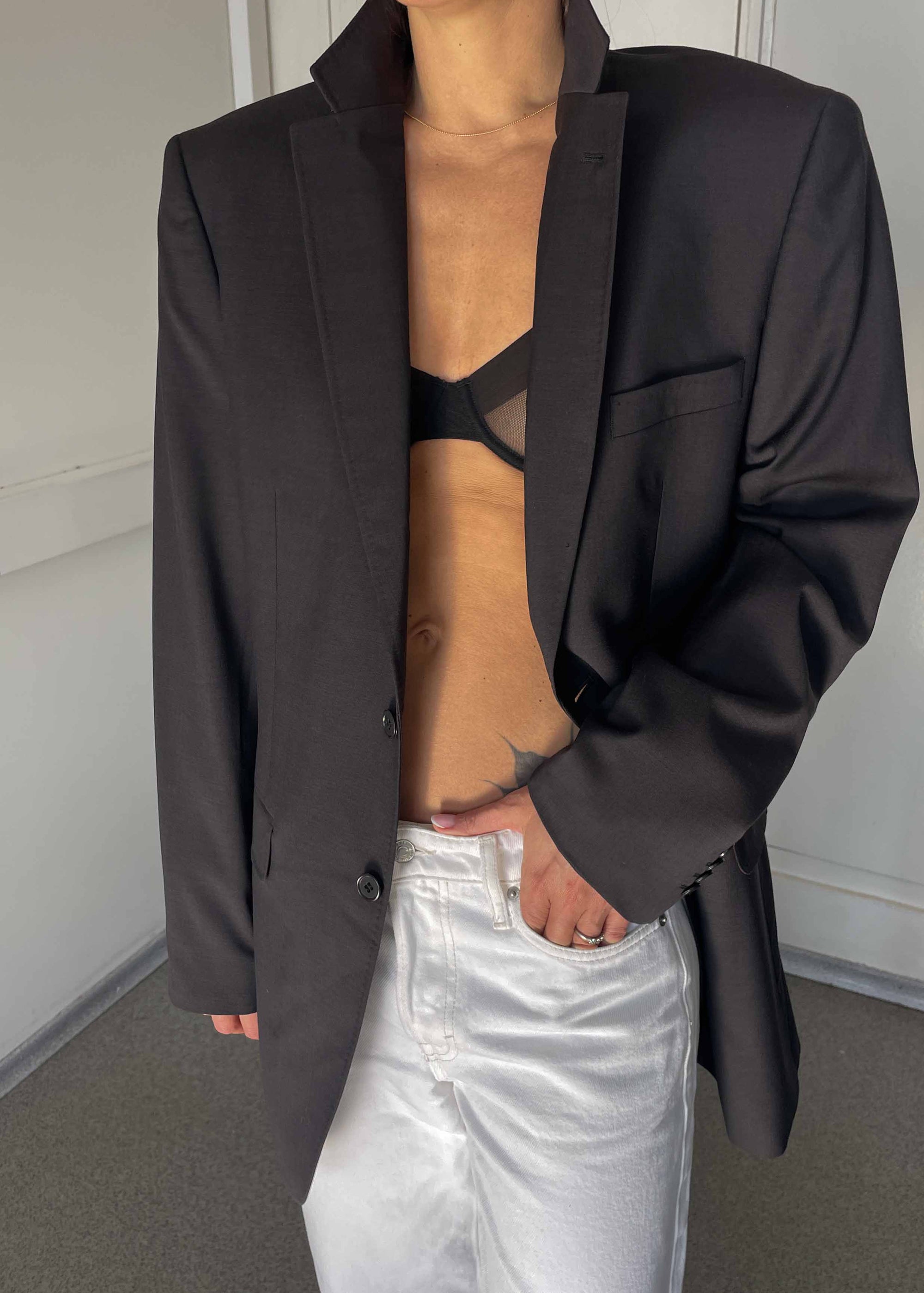 Vintage Dark Brown Oversized 100% WOOL Blazer