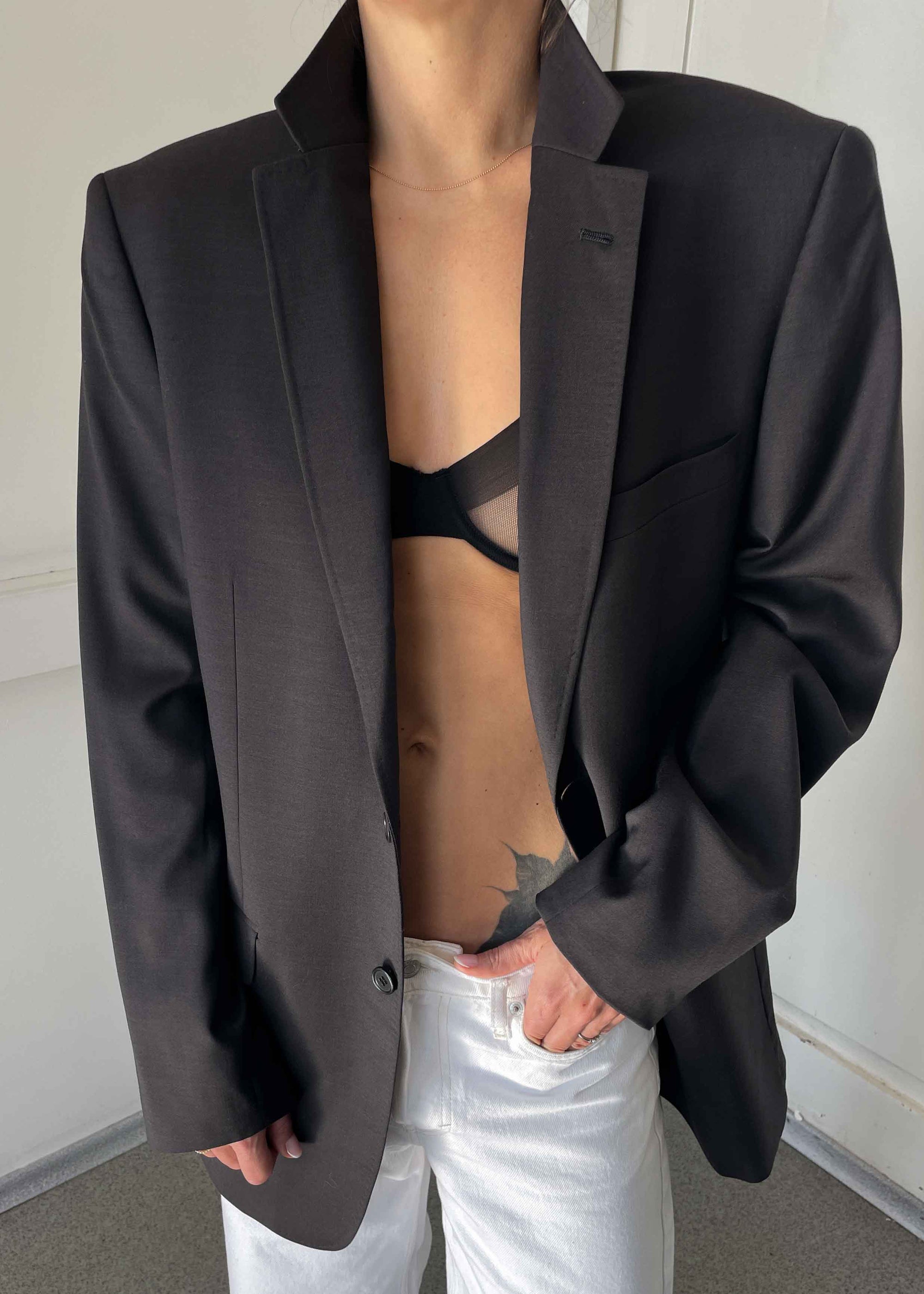 Vintage Dark Brown Oversized 100% WOOL Blazer