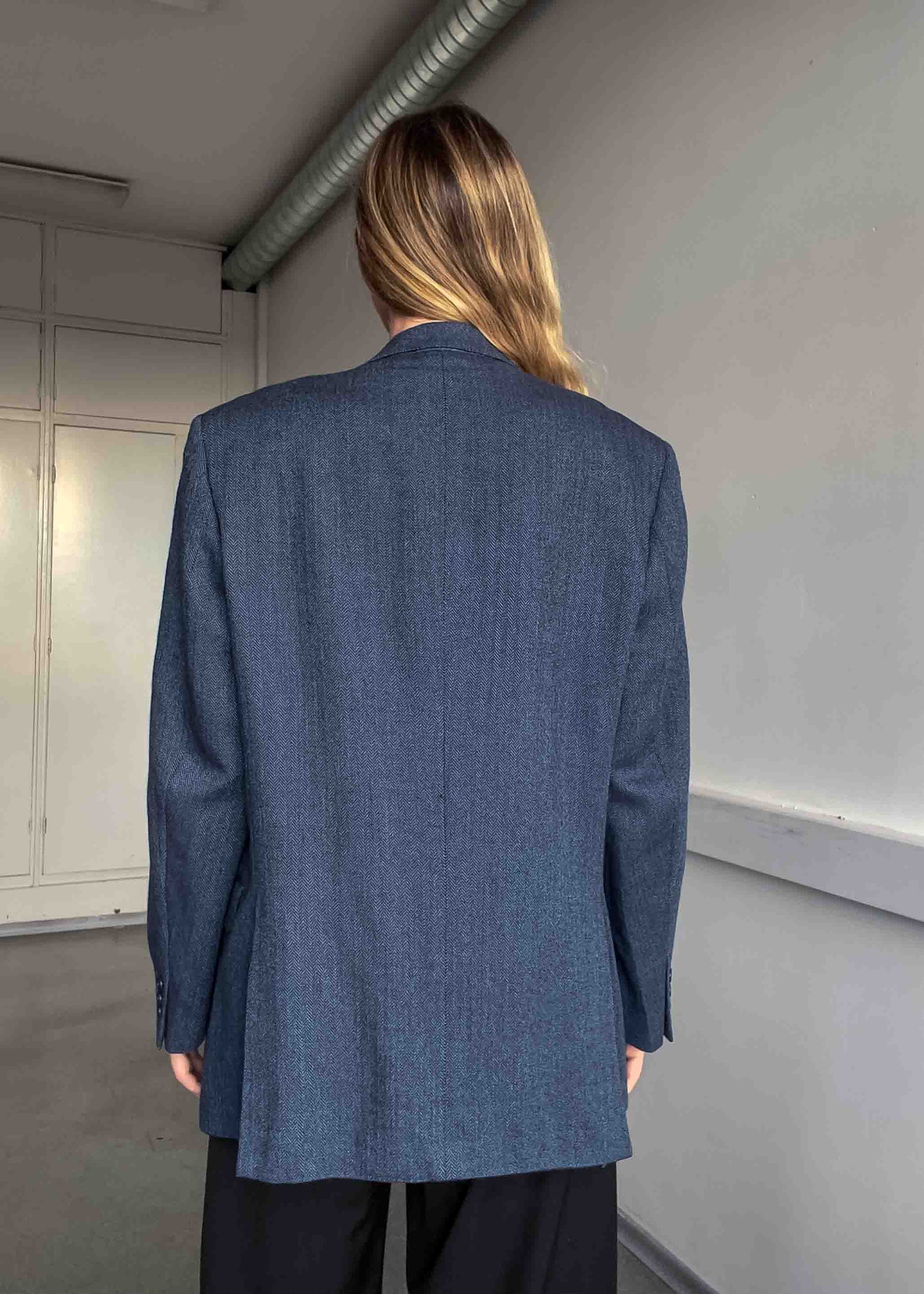 Vintage Blue Patterned Oversized 100% WOOL Blazer