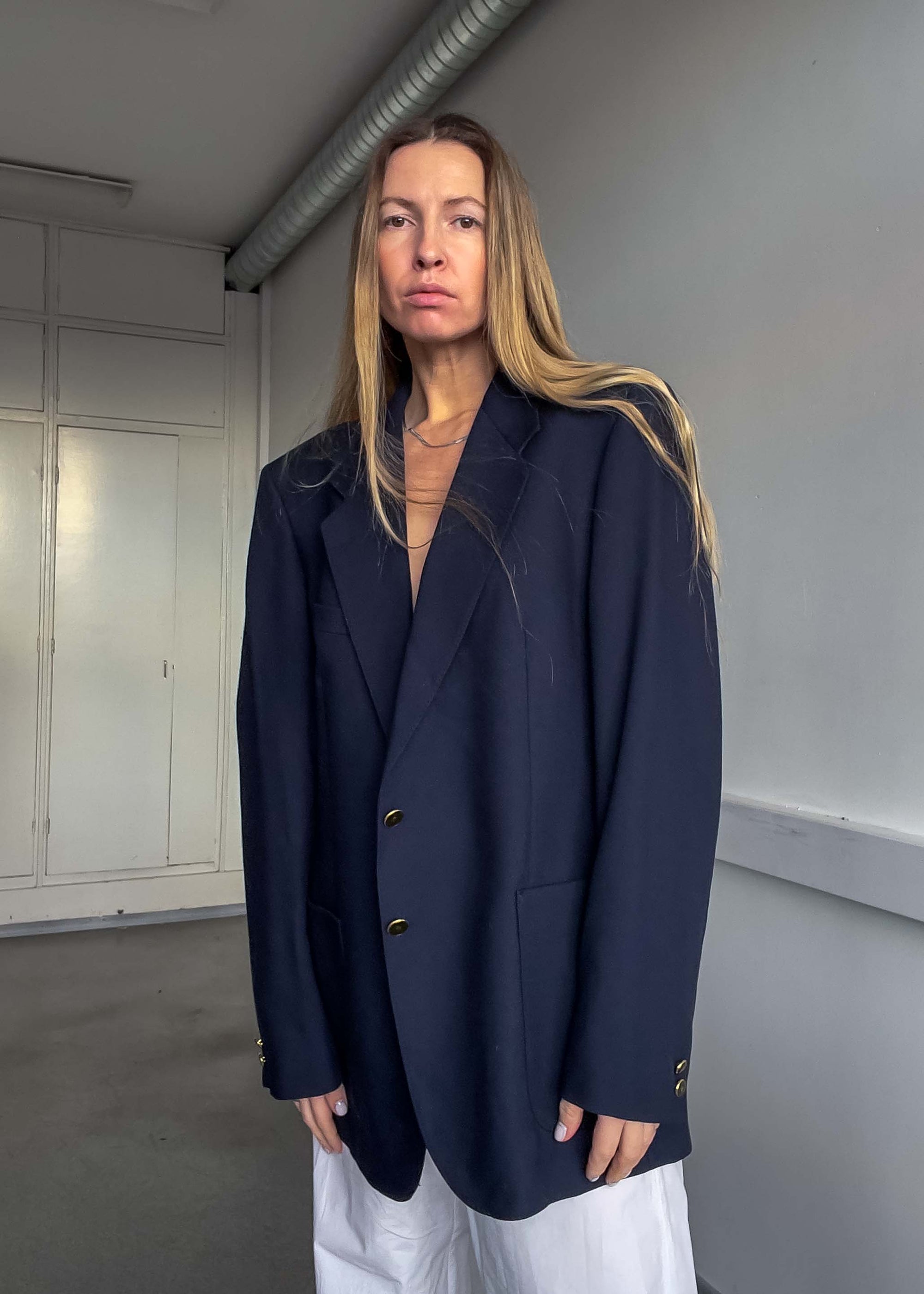Vintage Navy Blue Oversized Blazer