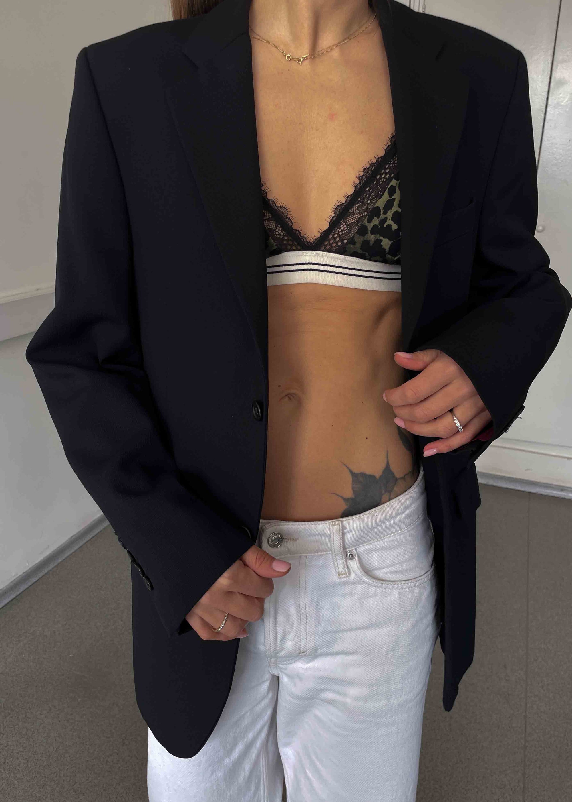 Vintage Black Patterned Oversized Blazer