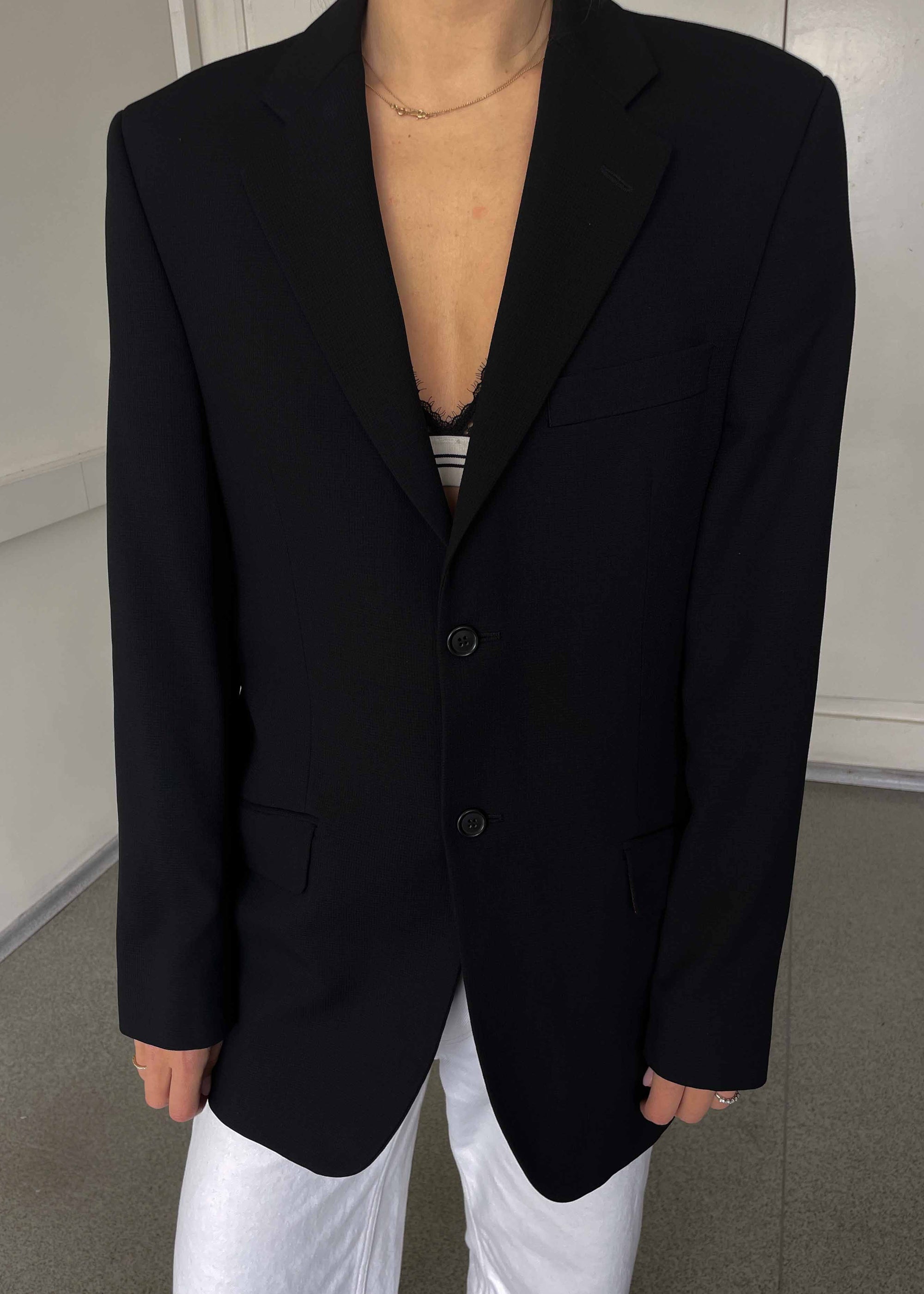 Vintage Black Patterned Oversized Blazer