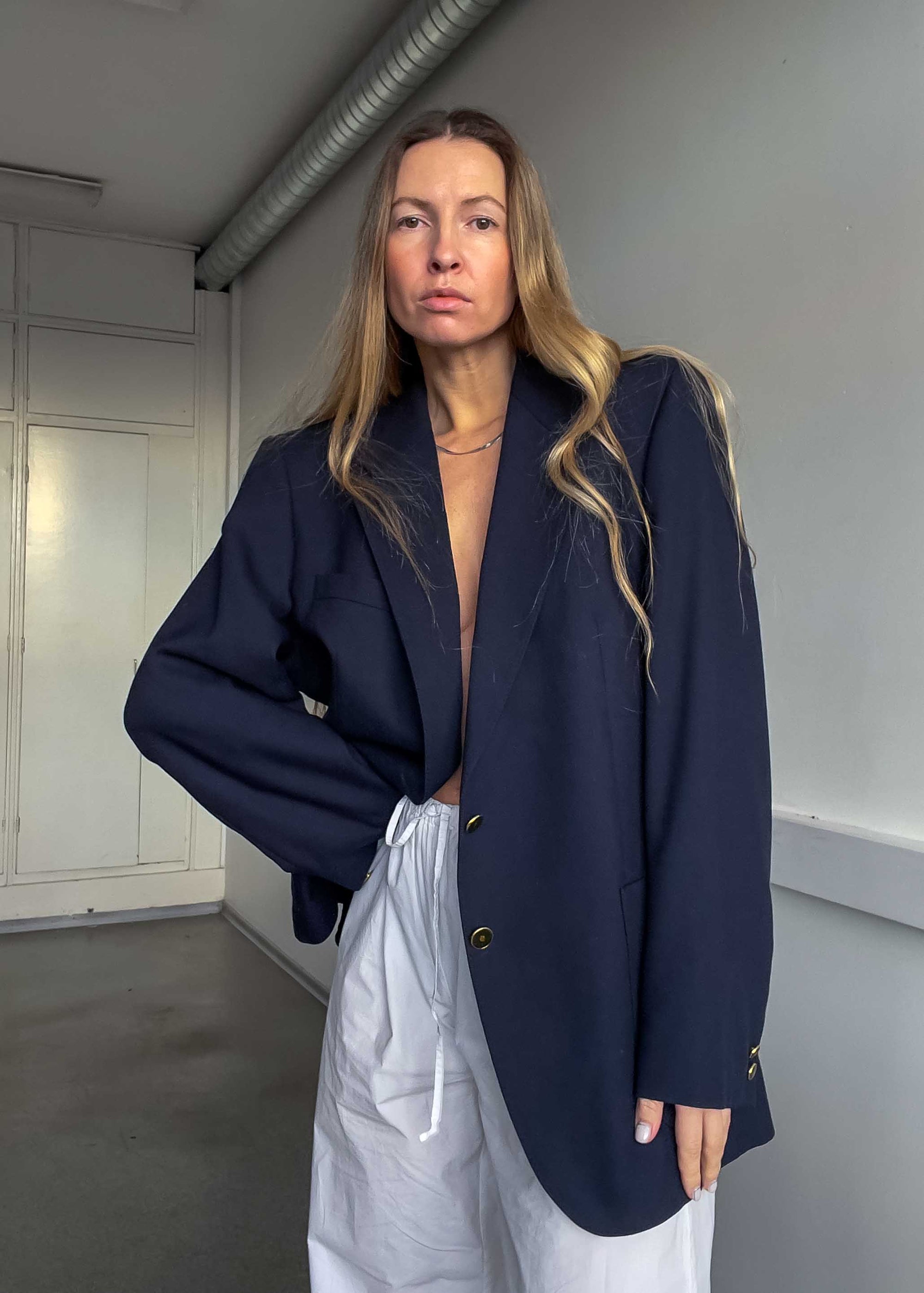 Vintage Navy Blue Oversized Blazer