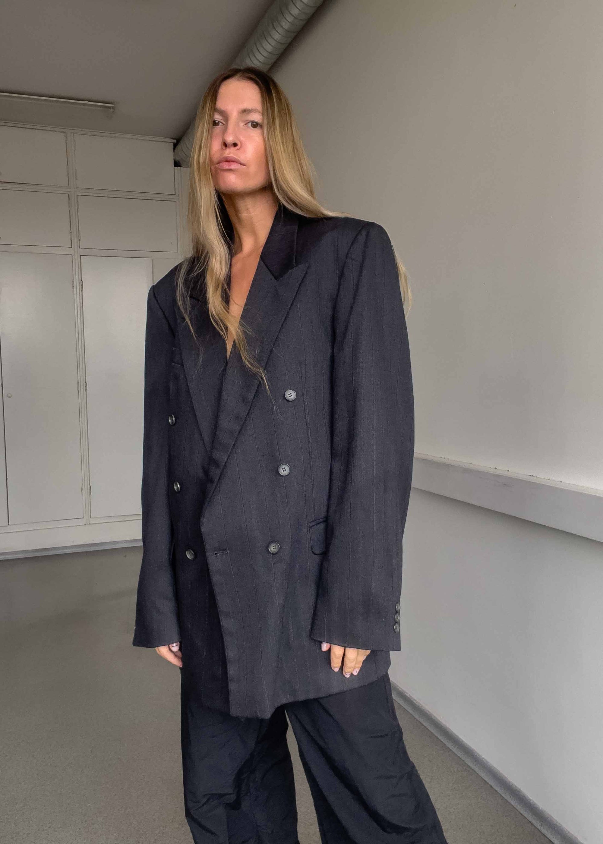 Vintage Grey Oversized Double Breasted Blazer