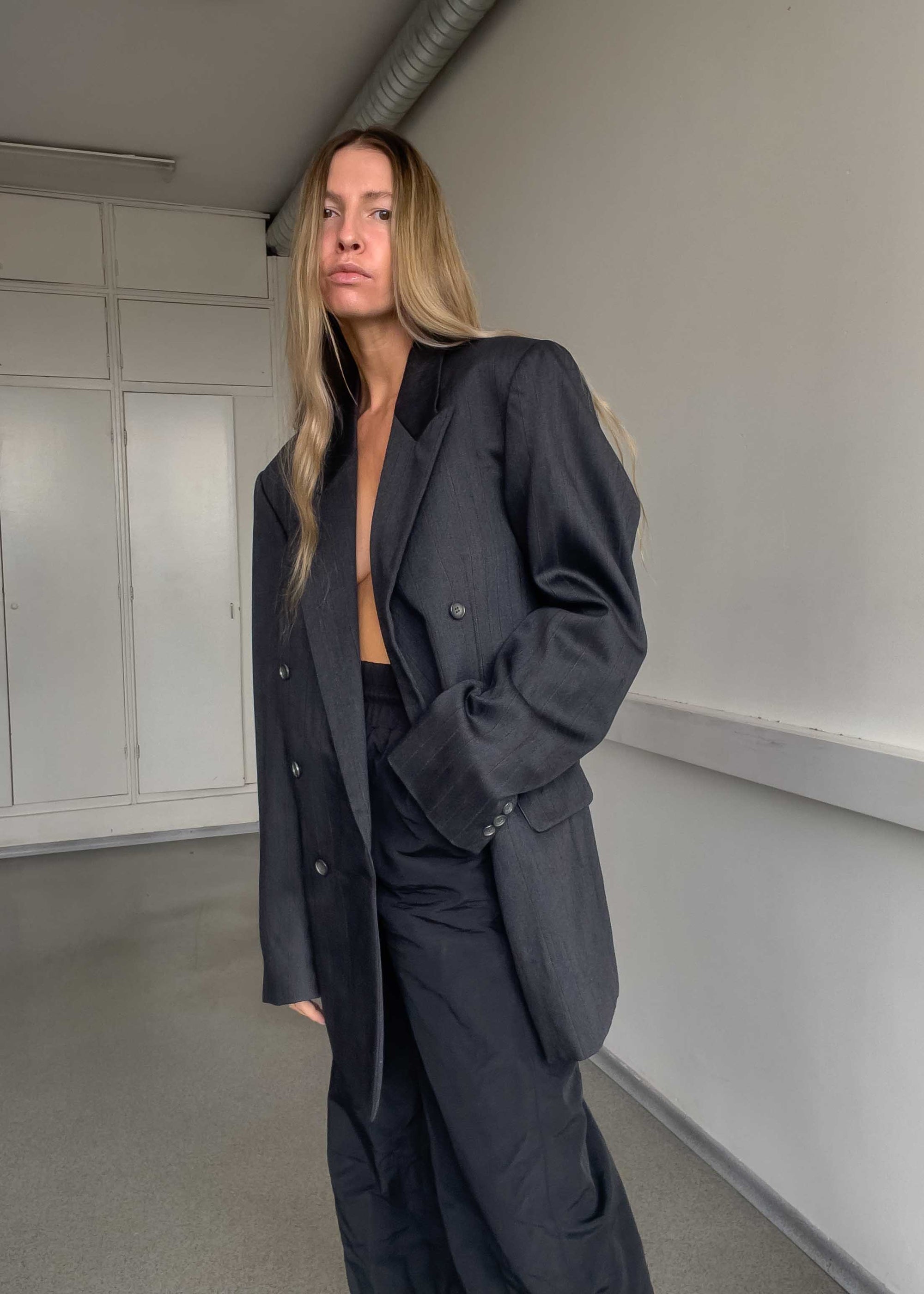 Vintage Grey Oversized Double Breasted Blazer