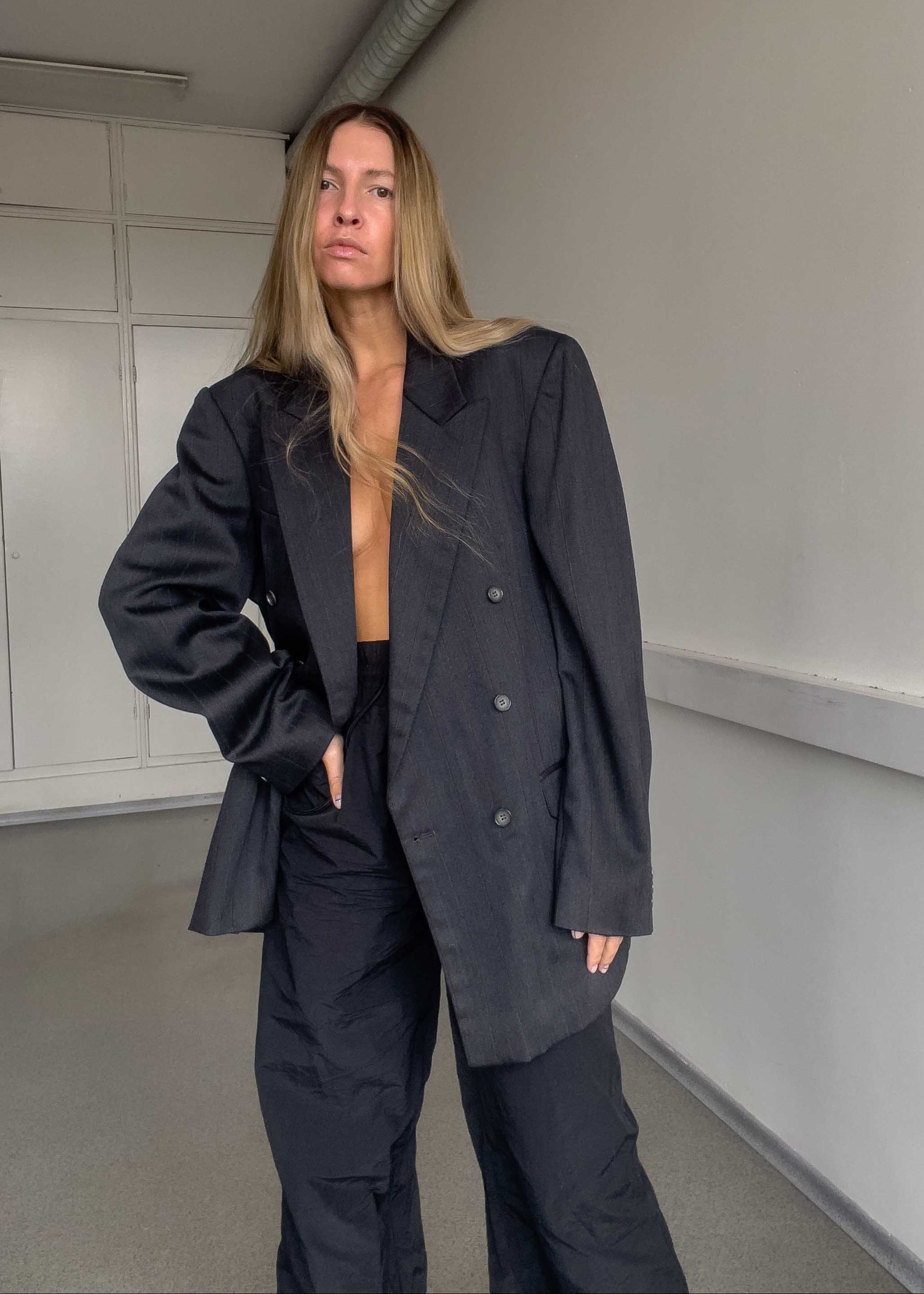 Vintage Grey Oversized Double Breasted Blazer