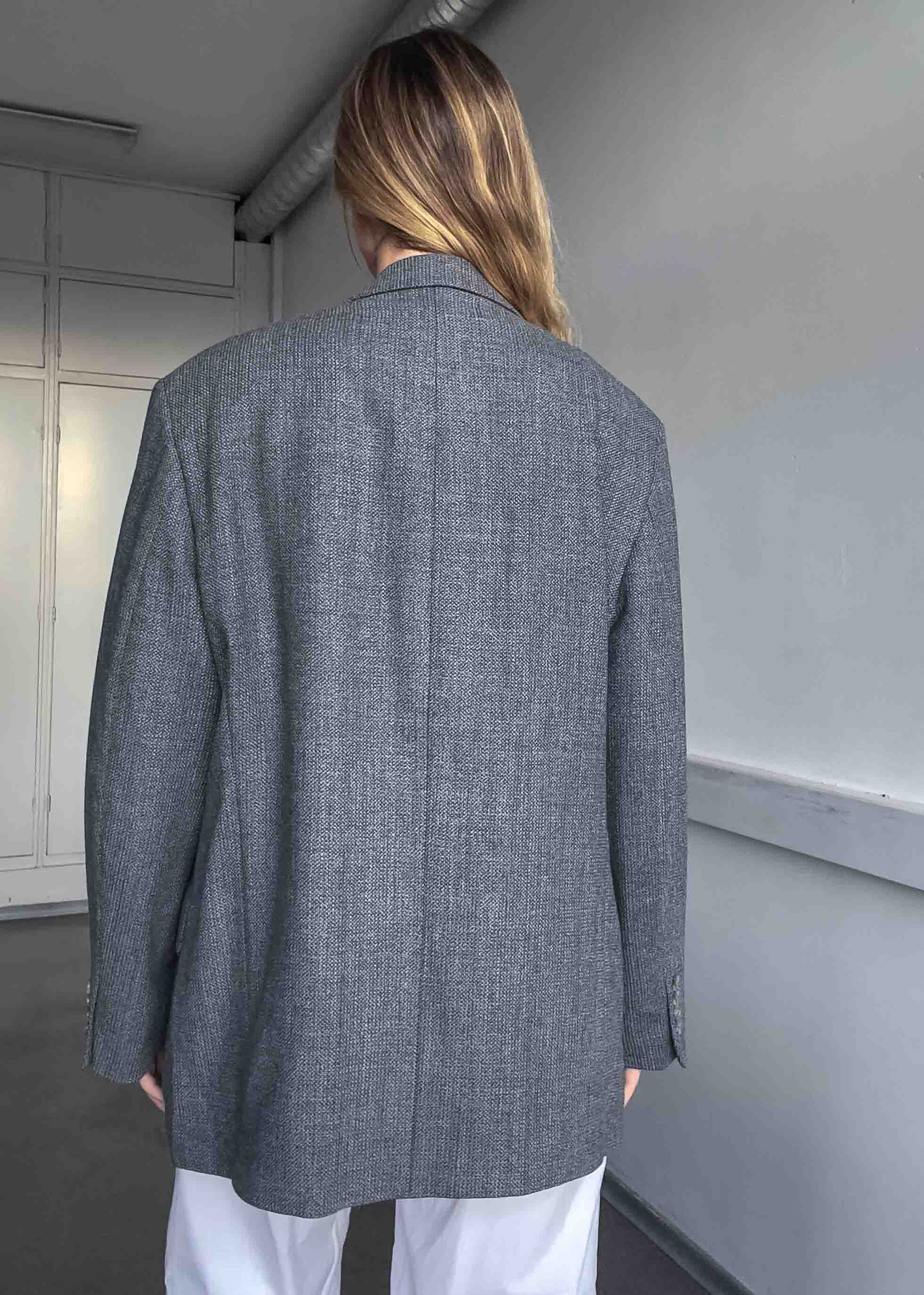Vintage Light Grey Patterned Oversized 100% WOOL Blazer