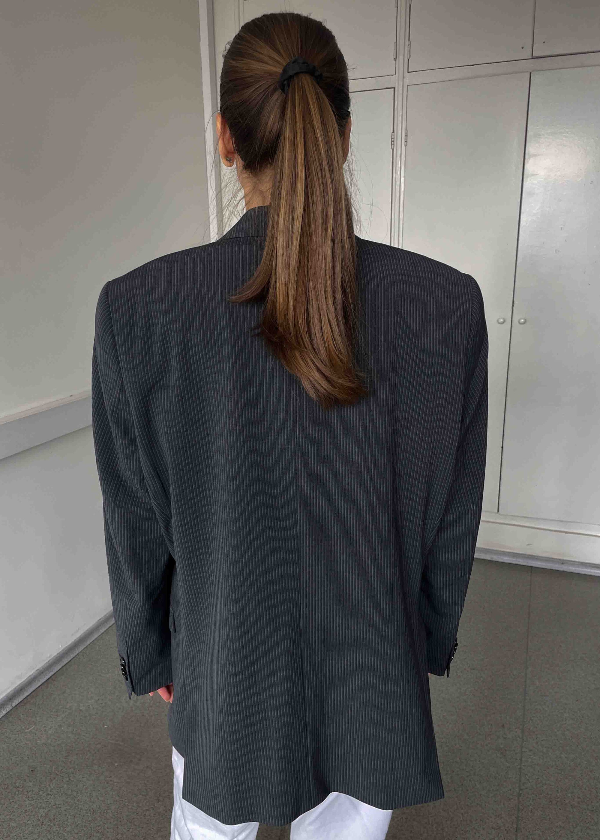 Vintage Grey Striped Oversized Blazer