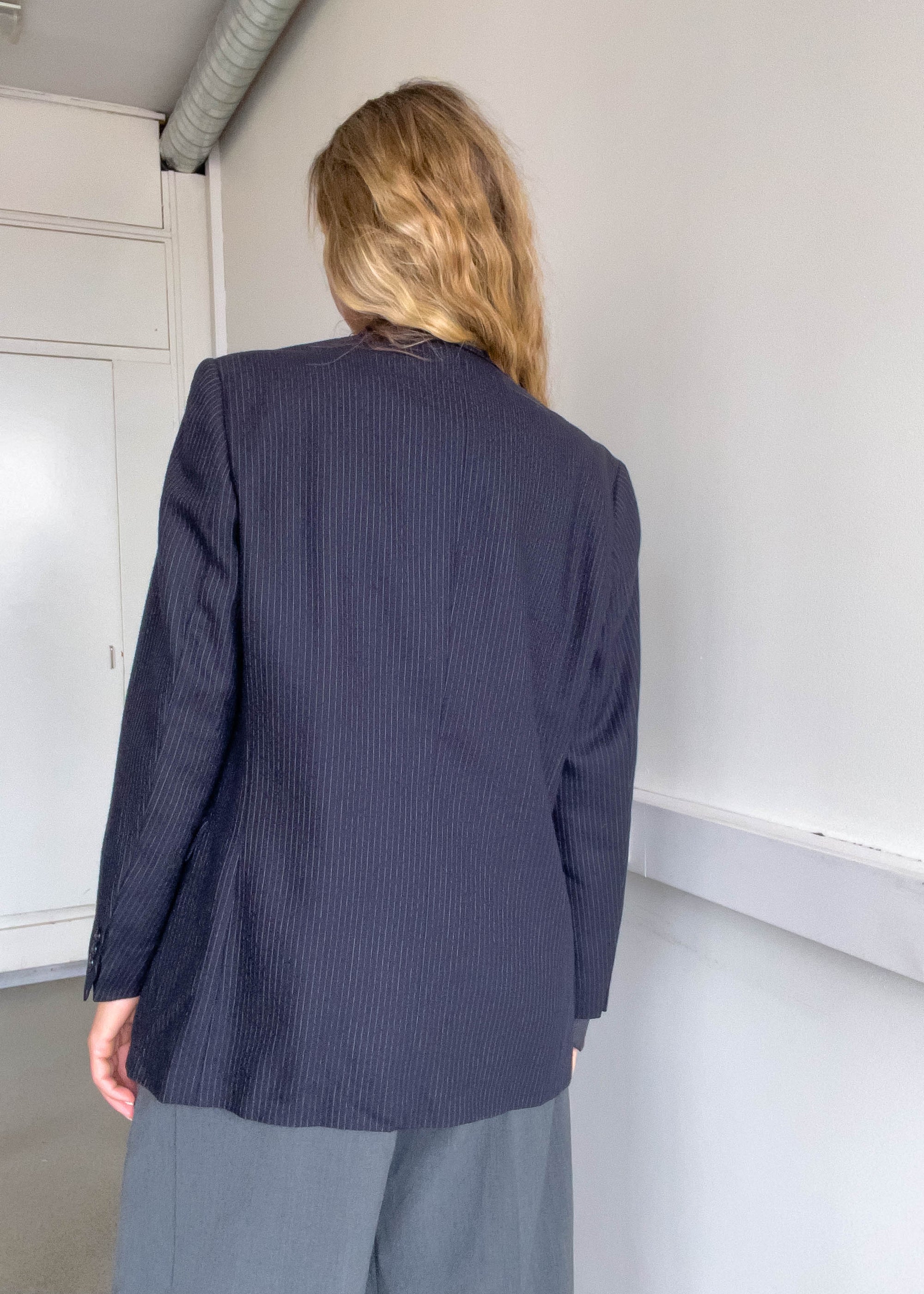 Vintage Blue Stripy Oversized Blazer