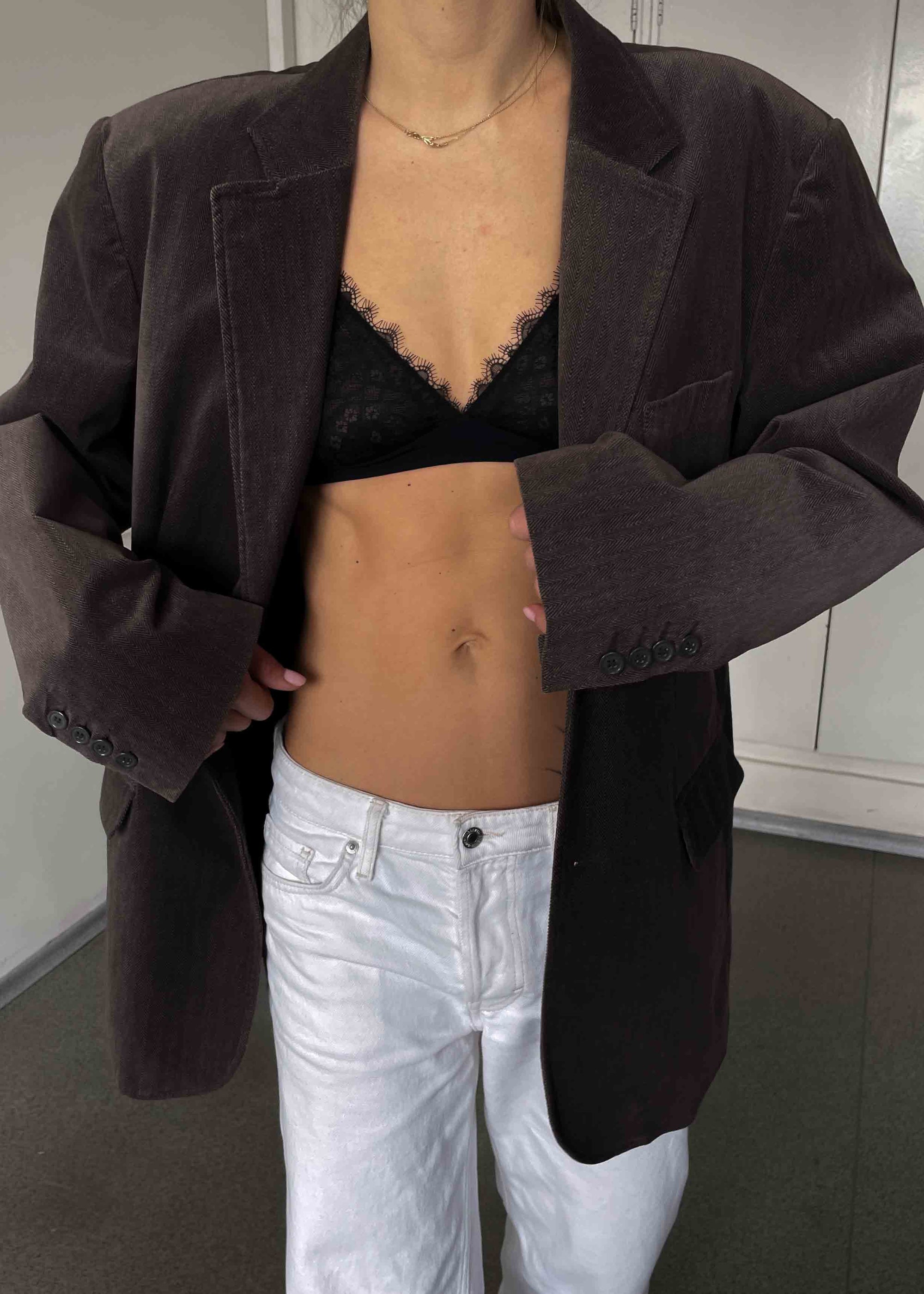 Vintage Brown Patterned Oversized Velvet Blazer
