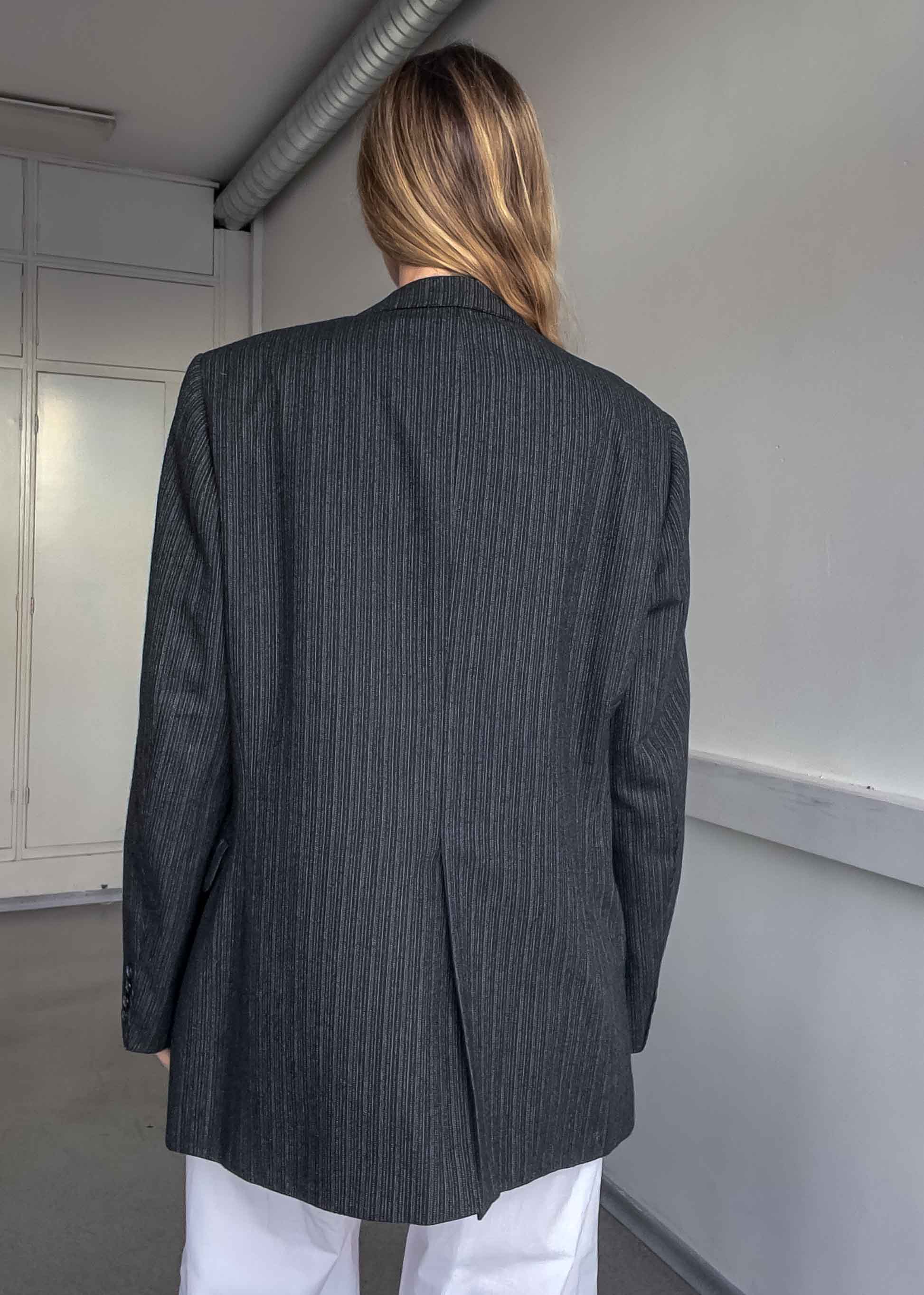 Vintage Dark Grey Striped Oversized Blazer